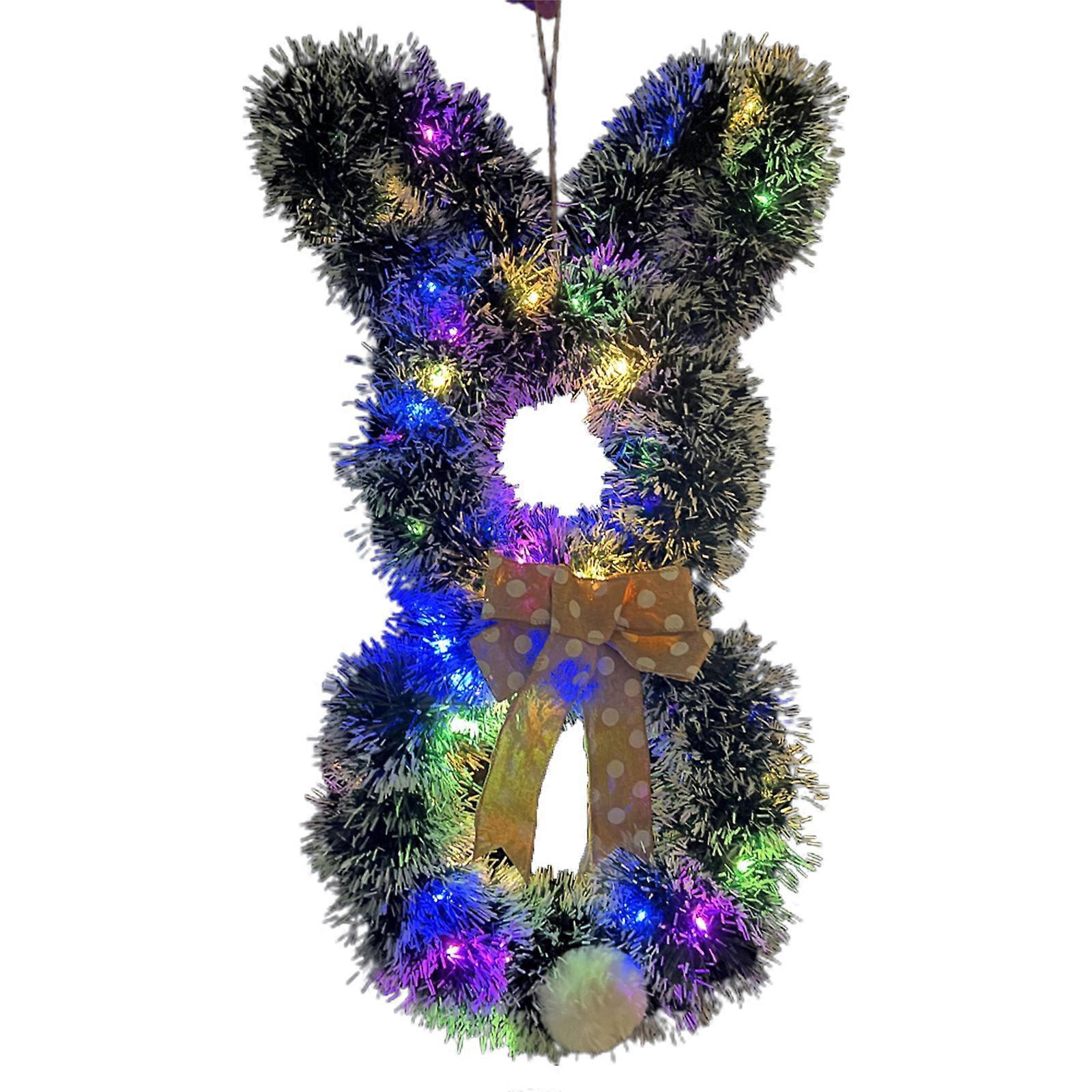 Påsk Rosett Kanin Kransar Vikbar Rotting Cirkel Plast Fest Dekorationer LED Bröllop Dörr Prydnader Hänge Fester