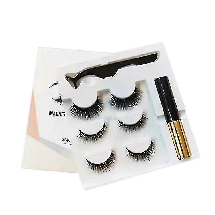 3 Pairs Magnetic False Eyelashes Eyeliner Set 3d Reusable Glue Free Eyelashes Makeup Tool