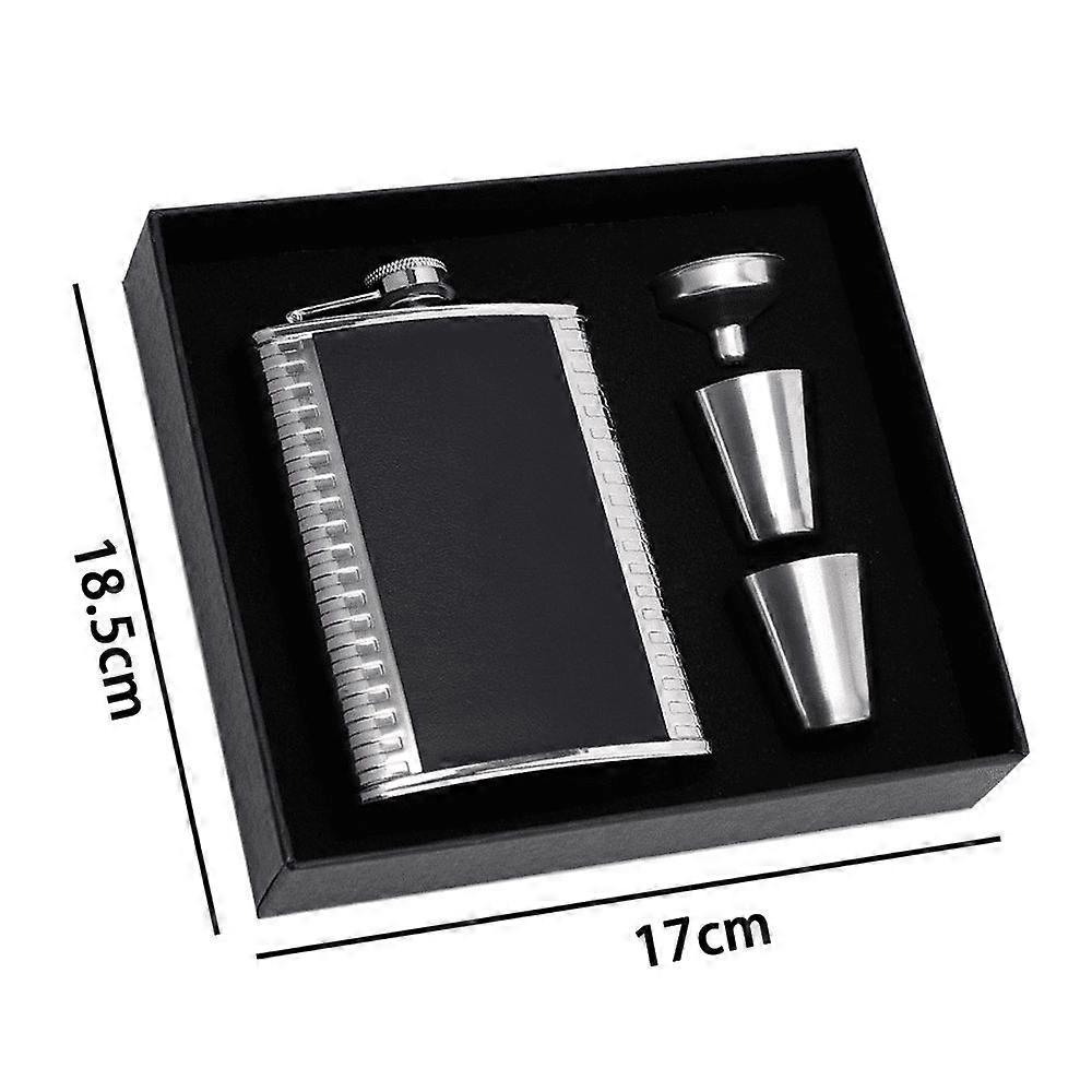 thumbnail image 2 of Personalised Black Leather Hip Flask Set With 4 Cups & Gift Box - 7oz 2 of 4