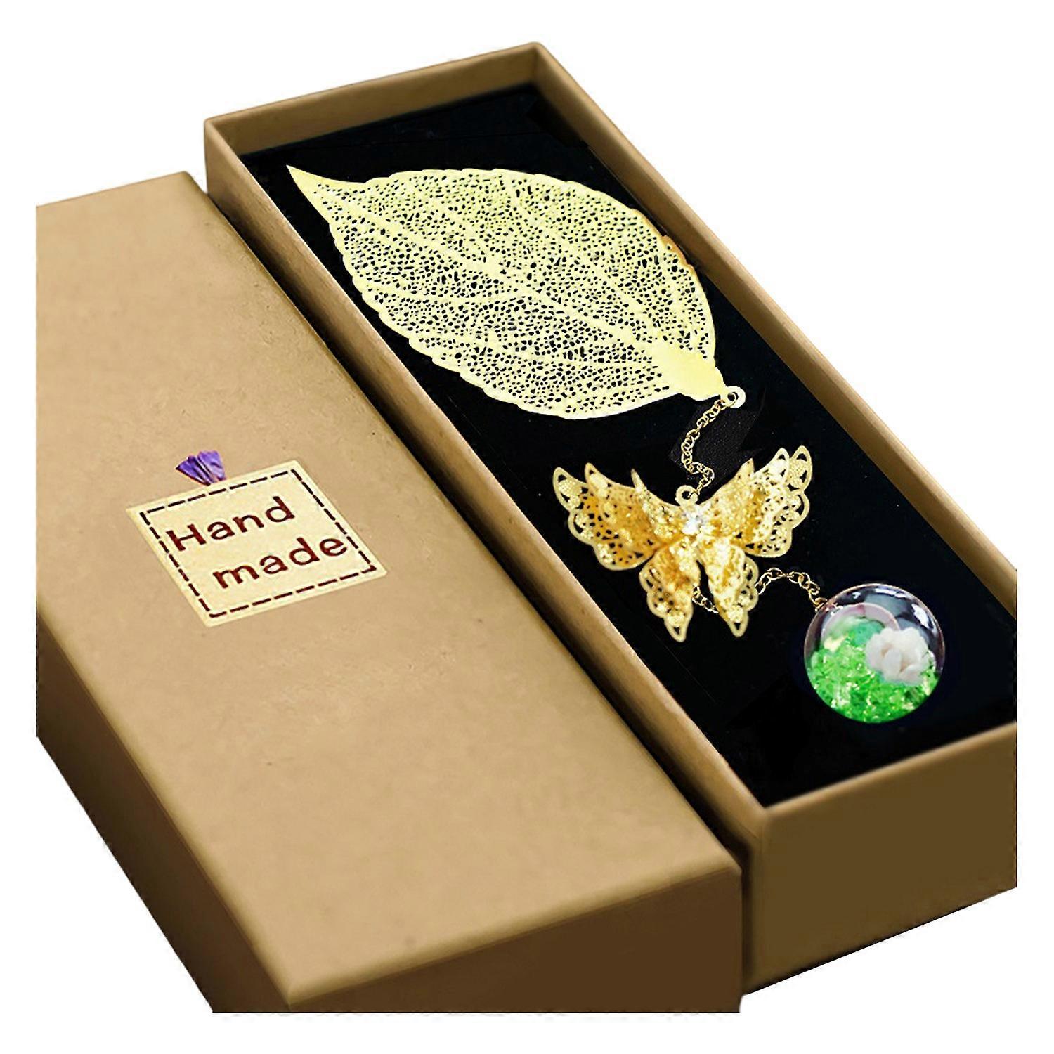 1 Set Book Marker Metal Leaf Bookmarks with Gift Box Copper Feather Reading Bookmark with 3D