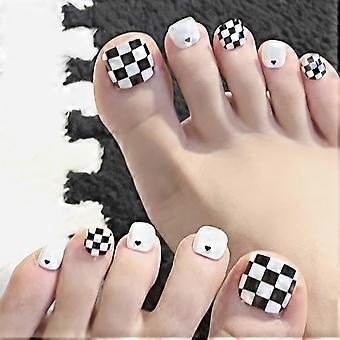 Black White Checkboard Fake Toenails Solid And Chip-proof False Nails Toenails  Jelly Glue Model