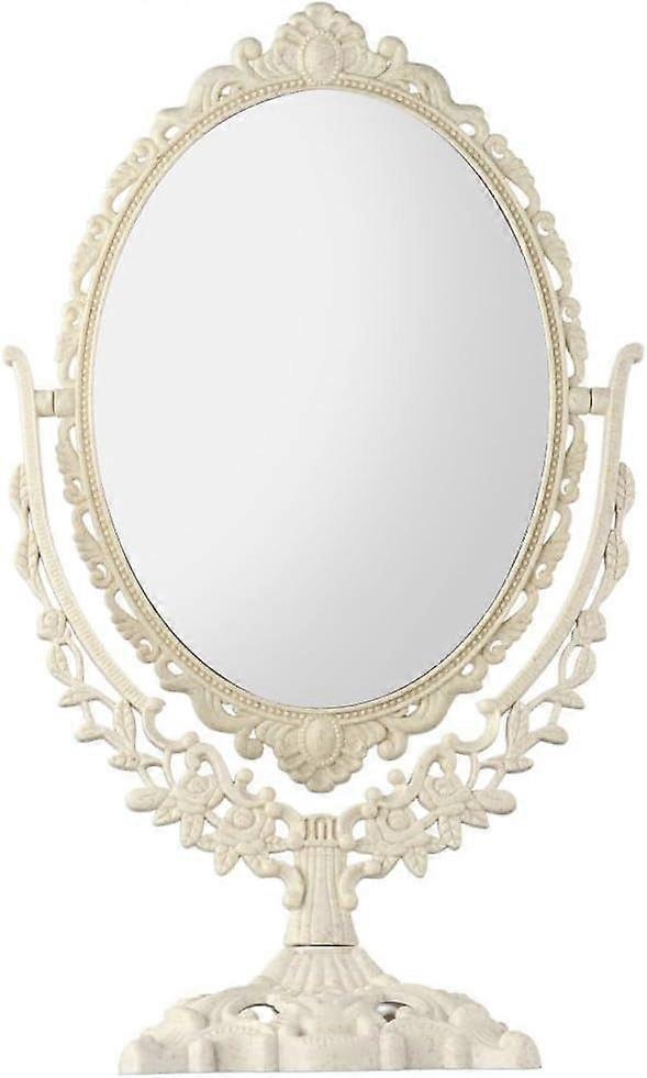 Vintage Double Sided Makeup Mirror, Retro 360 Degree Swivel Design, Desktop Size, Elegant Silver Finish