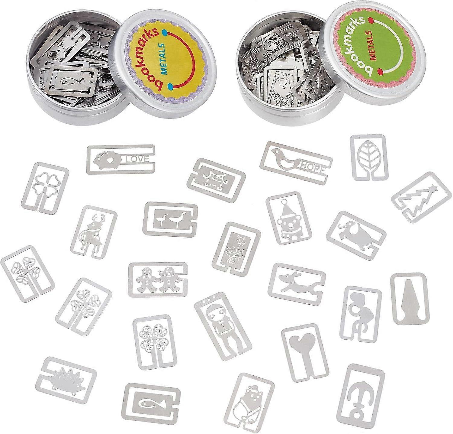 2 Boxes Book Darts Thin Stainless Steel Mini Bookmarks 100 Pieces Metal Bookmarks Mixed Shapes for Reading Page Mark Students