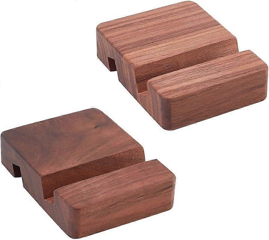 2 Pcs Wooden Cell Phone Stands 3.14x2.36x0.78 Wood Mobile Phone Holders Universal Desktop Phone Stand Portable Mobile Tablet Holder with 2 Groove for