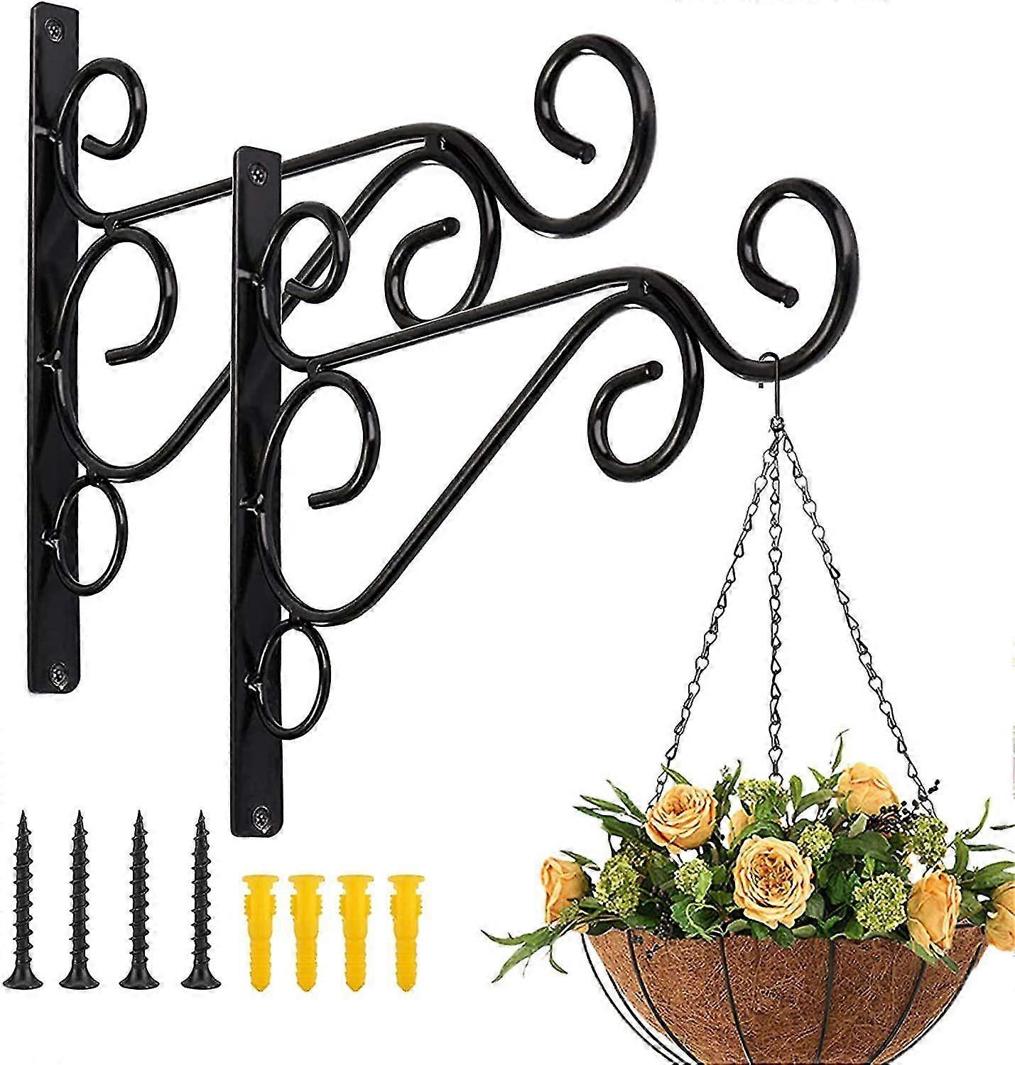 Pa Of 2 Bla Iron Outdoor Hanging Braets Wall Hooks For Bird Feeder Lanterns Wind mes With Screws,7377