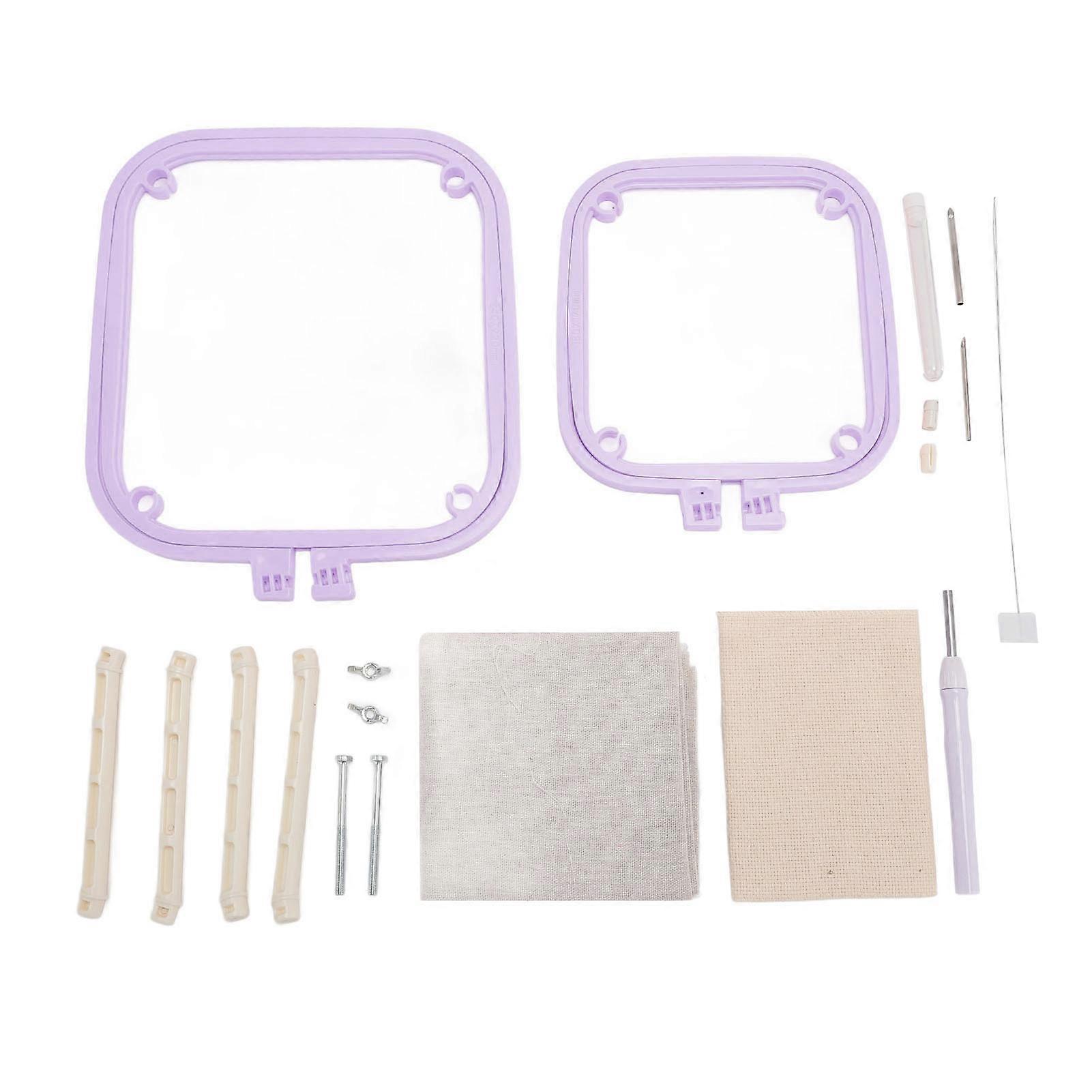 Double Layer Embroidery Hoop Tabletop Needlework Frame Holder with Needle for Craft Projects Light Purple