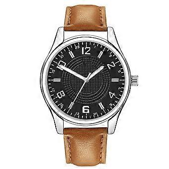 Legierungsuhr rundes Zifferblatt Analoganzeige Quarz-Armbanduhr (flacher Kaffee mit schwarzem Zifferblatt)