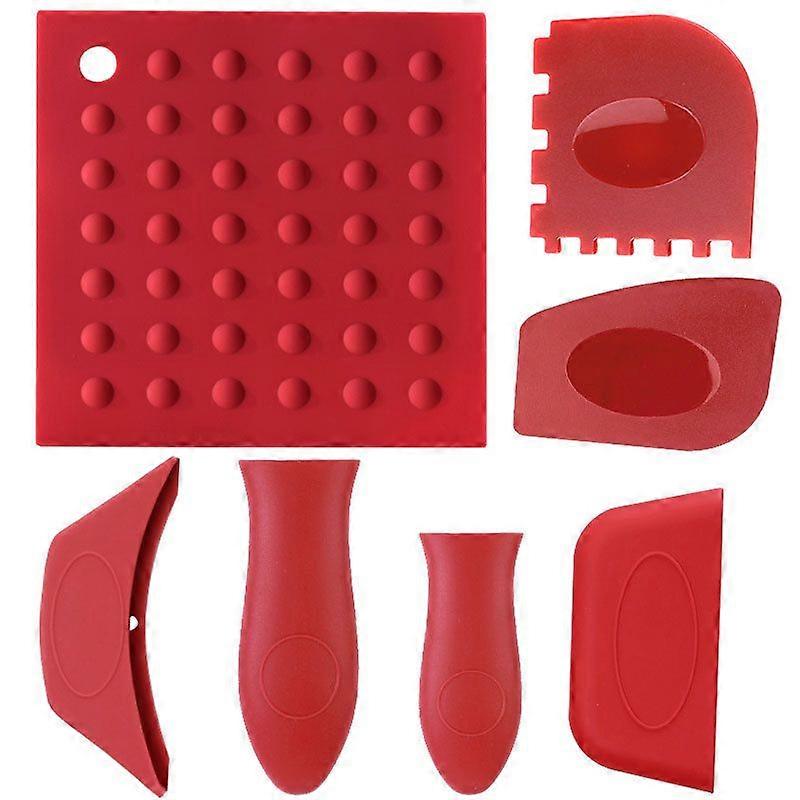 Silicone Heat Insulated Pot Handle Set Pot Handle Set Three-piece Set of Pointed Corner Round Ear Set One-piece Pot Scraper 8-piece Set