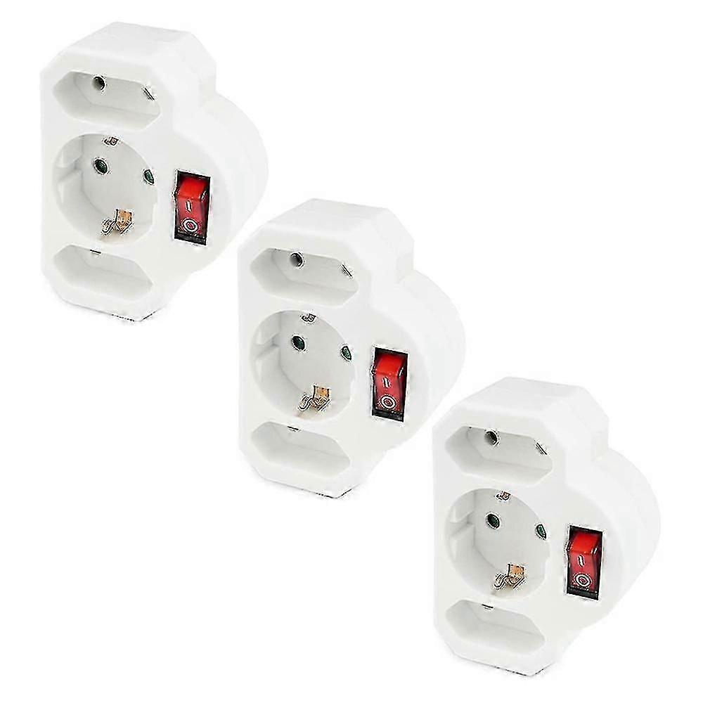 3x Socket Adapter 3-way Euro Socket Socket Switch Eu Plug