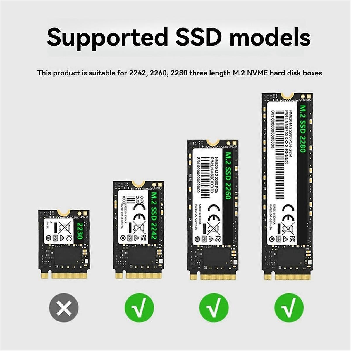 40Gbps NVMe SSD Enclosure M.2 to USB Adapter with Built-in Cooling Fan Aluminum Case Supports 2242/2260/2280 Sizes