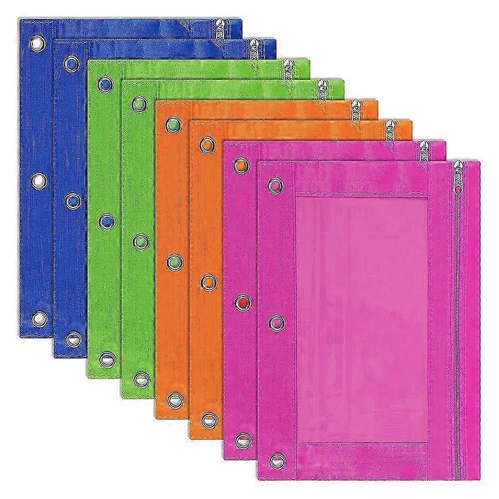 8 Pack 3-Ring Pencil Pouch, Pouch Binder, Multi-Color, Pencil Case, Clear Window, suitable for School Suppli