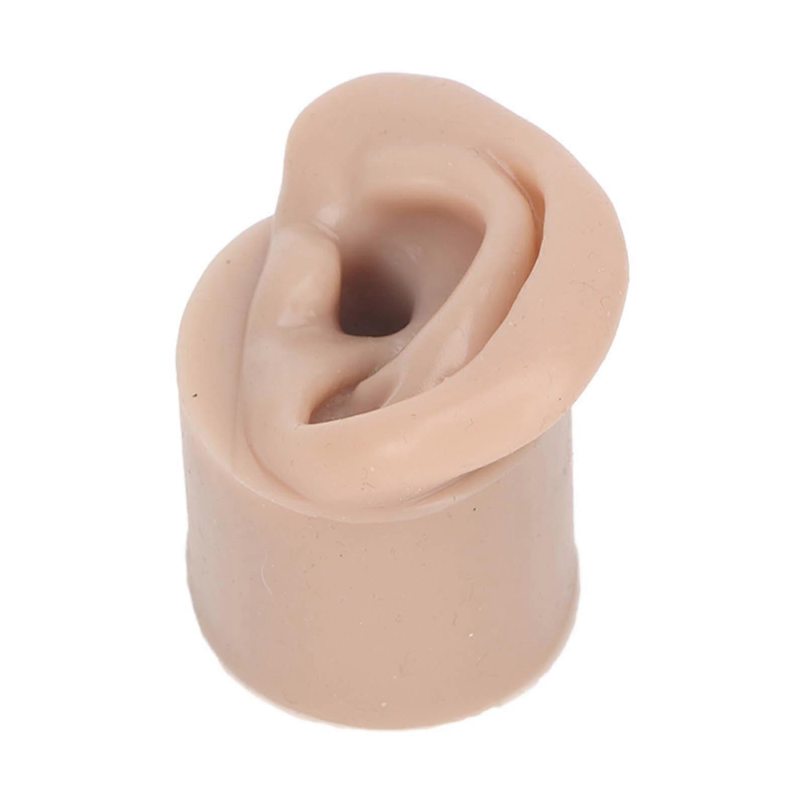 Silicone Piercing Practice Model Simulation Soft Flexible Ears Model for Display Teaching Dark Skin Color Left