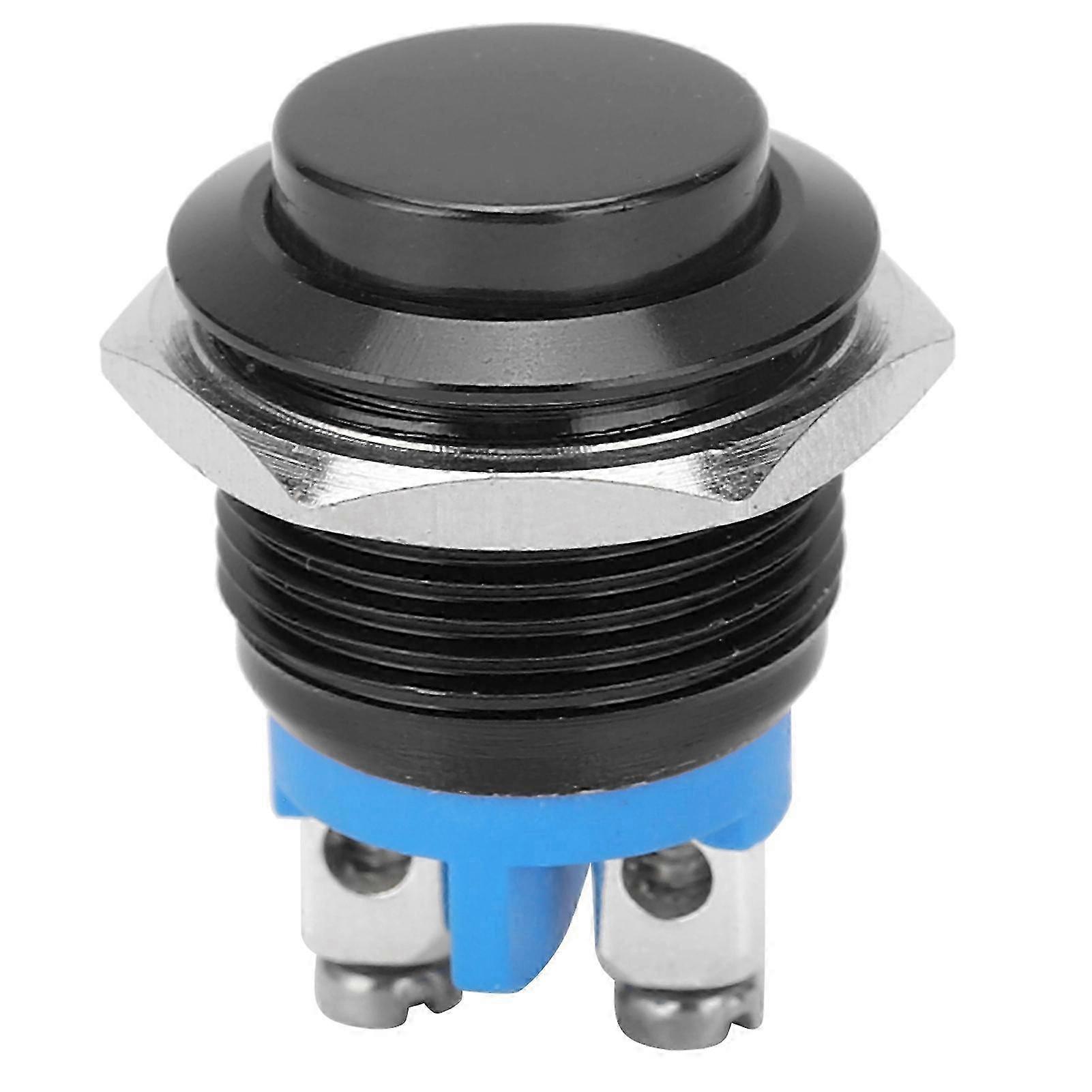 Metal trykknap switch vandtæt rustfrit stål selvnulstilling normalt åben 16mm 220V (sort)