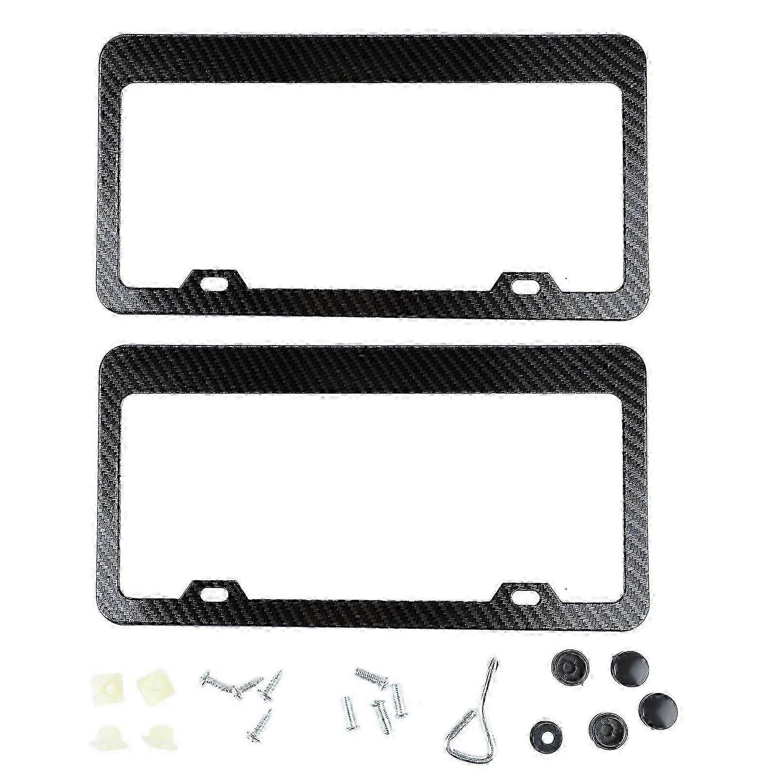2pcs License Plate Frame Carbon Fiber Style Front and Back Car Licence Plate Covers For  Vehicles