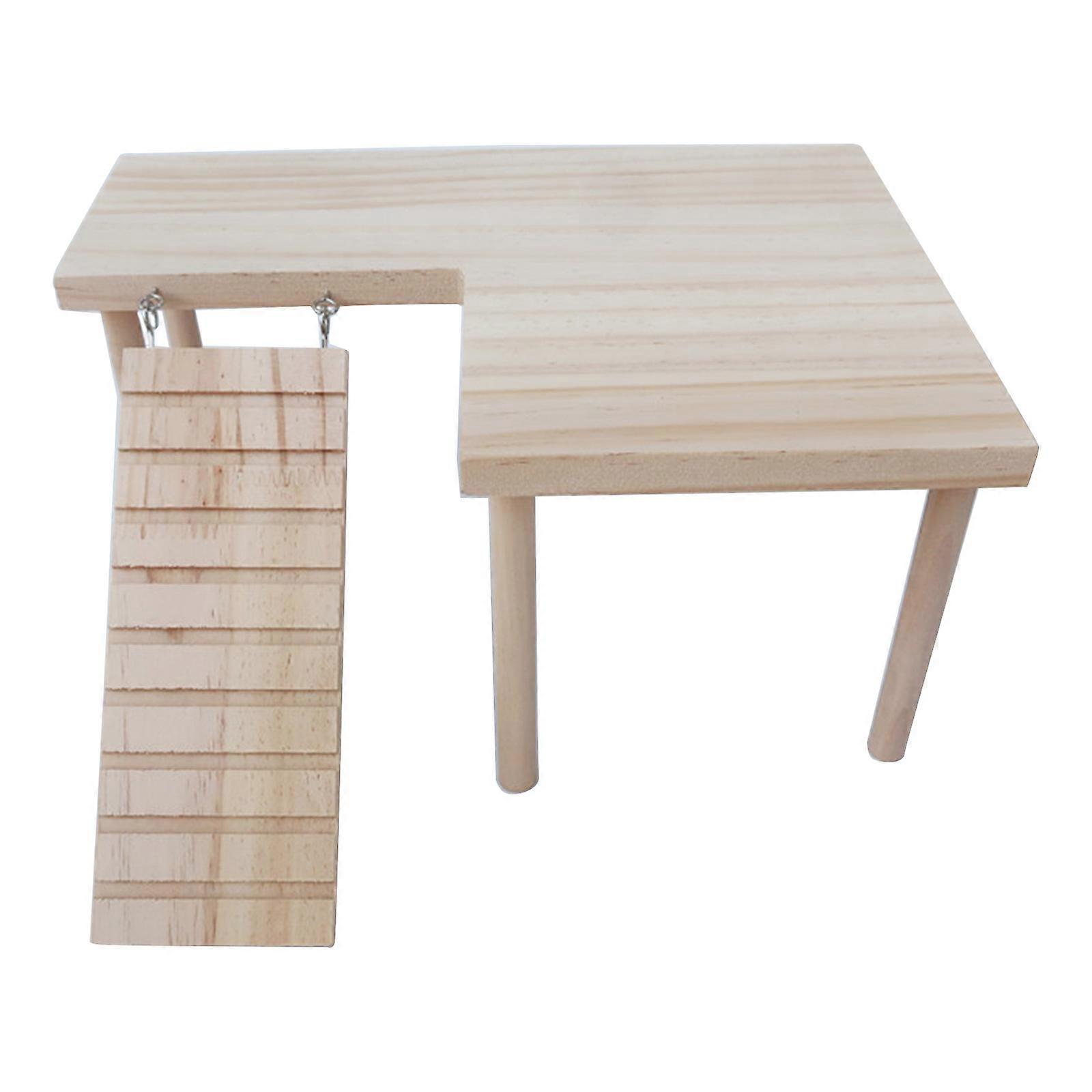 פלטפורמת עץ אוגר עם רגליים מעמד עץ טבעי למגרש משחק עם צעצוע לעיסה סולם טיפוס עבור אוגרים ננסיים L