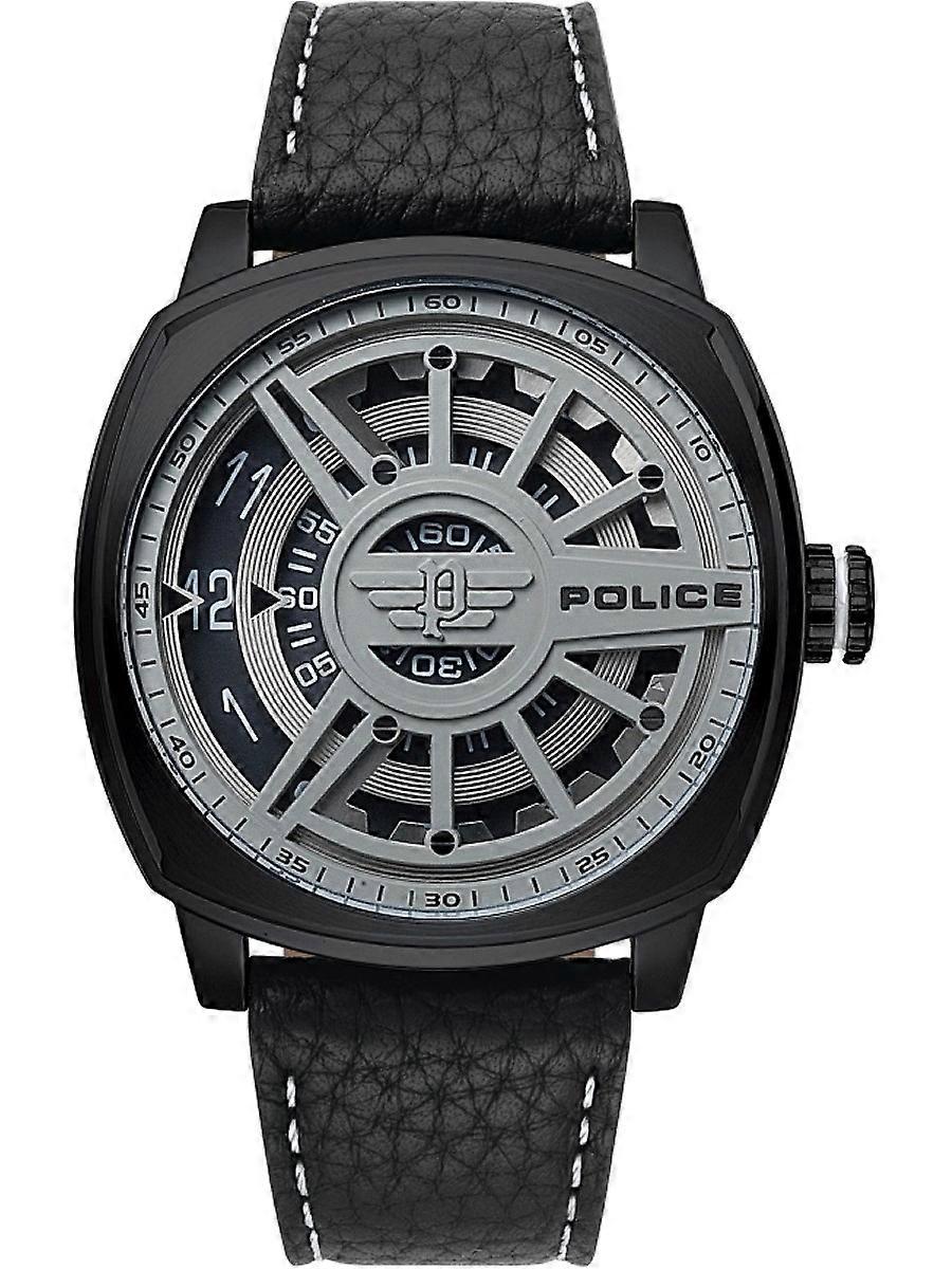 Polizei Schwarz Echtes Leder PL.15239JSB/01 Herrenuhr