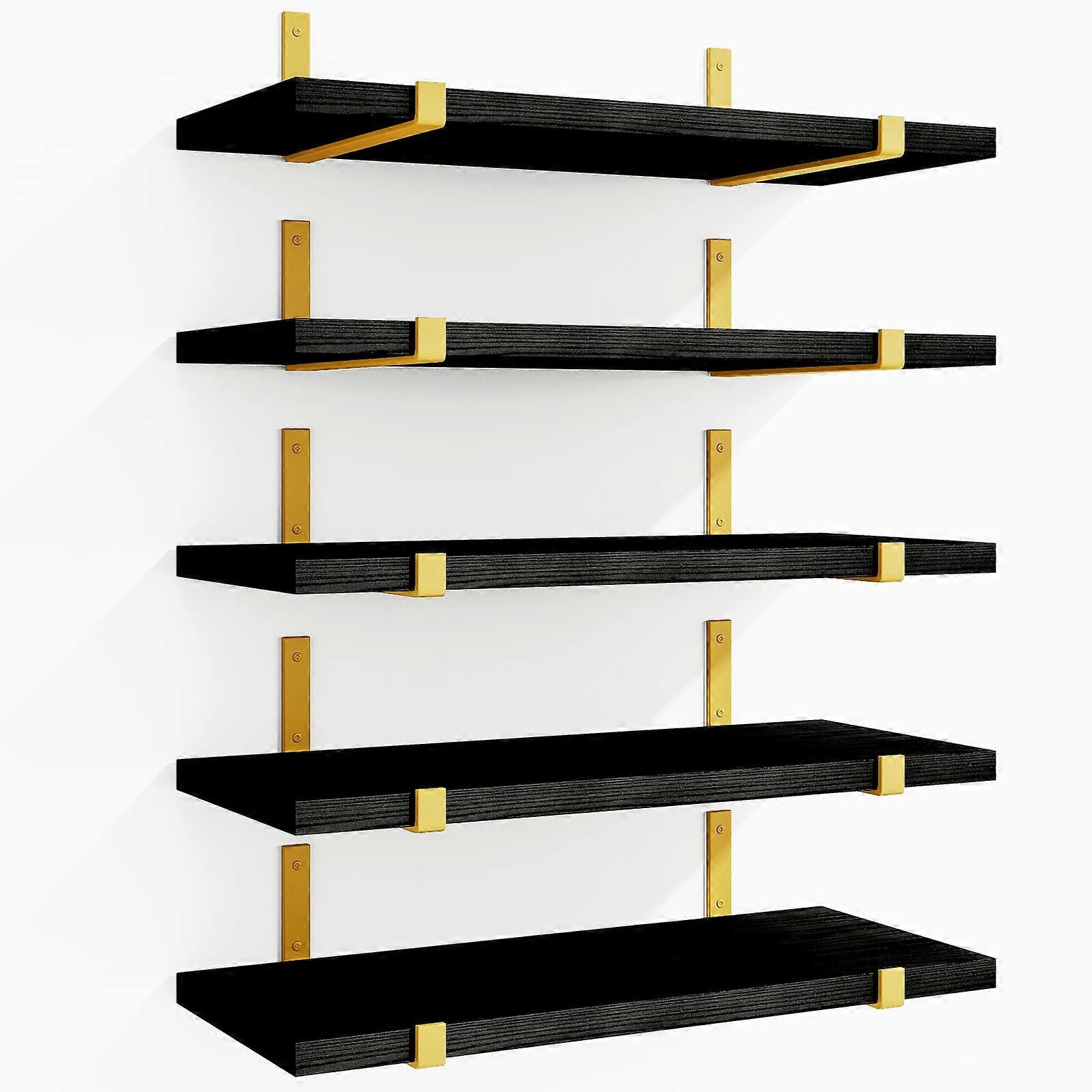5 Set Floating Black Gold for Shelves Bedroom Width 4.7 Inches