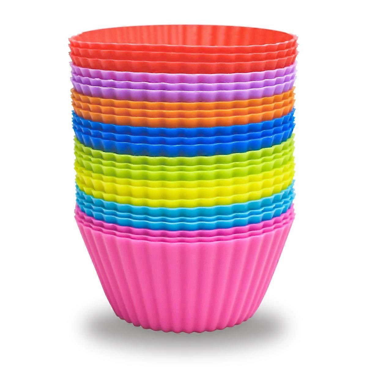 24-Pack Non-Stick Silicone Muffin Cupcake Molds Set - Reusable Baking Cups in Assorted Colors, BPA-Free