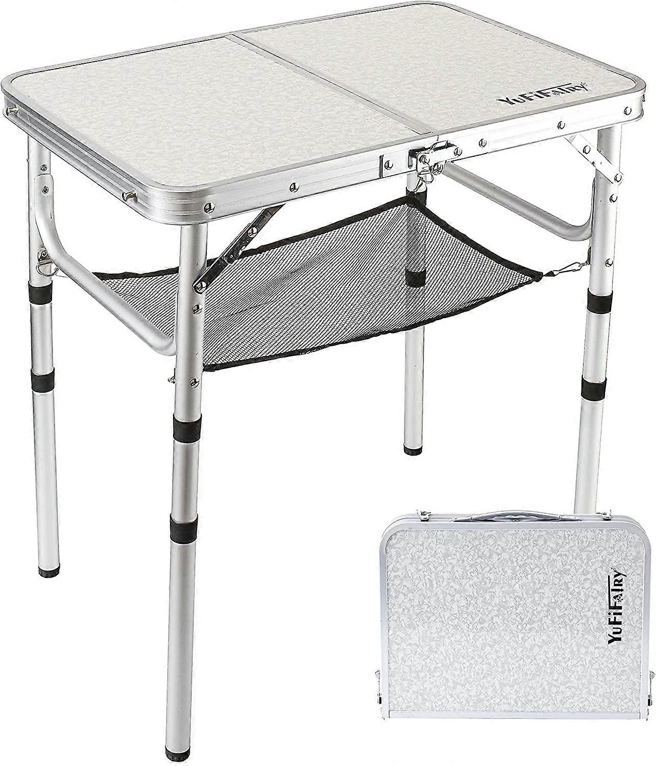Small Folding Table 2 Feet, Adjustable Height Camp Table for Knitting with Cup Holders, Lightweight Aluminum Construction