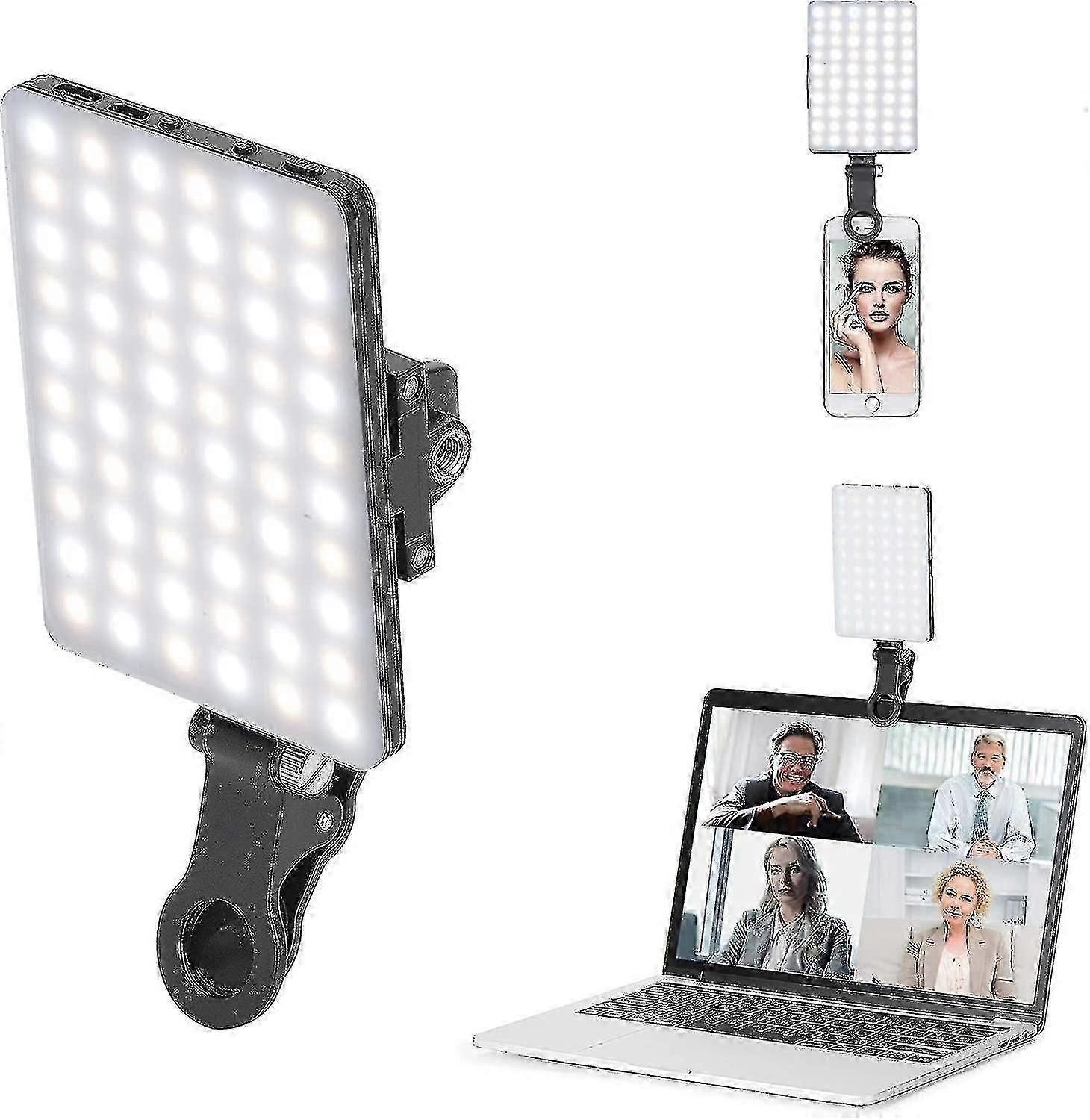 Newmowa 60 Led High Power Rechargeable Clip Fill Video Light With Front & Back Clip, Adjusted 3 Light Modes For Phone, Iphone, Android, Ipad, Laptop, 