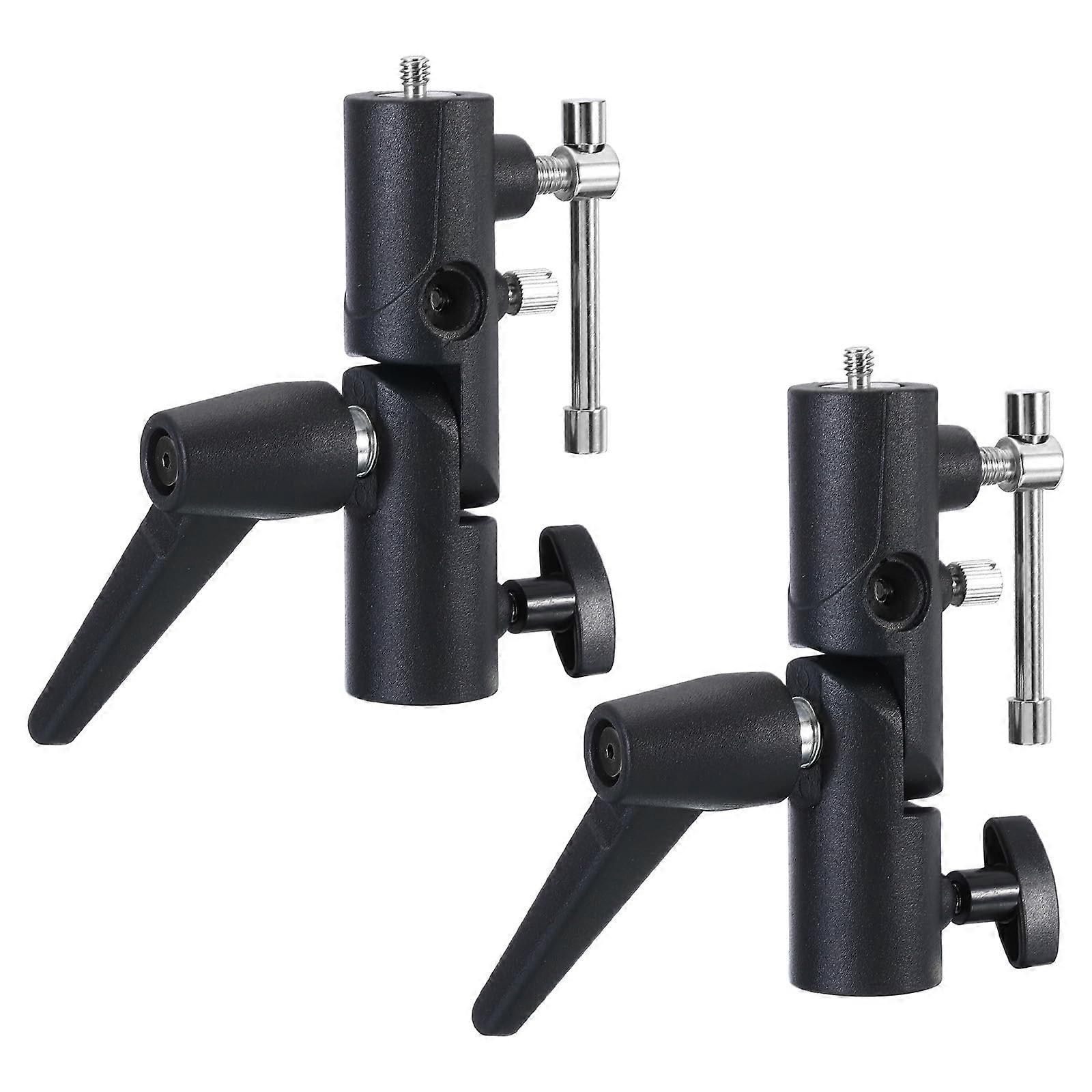 Camera Flash Bracket 2 Pack, H-Shape Adjustable Light Stand Adapter with 180° Swivel Umbrella Holder for 1/4" to 3/8" Tripod Mount, Black