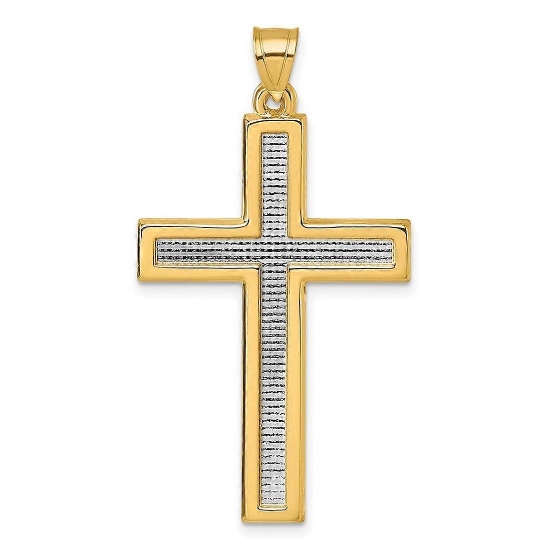 24.7mm 14K、ホワイトロジウムポリッシュド宗教クロスペンダントネックレス-女性用ペンダント