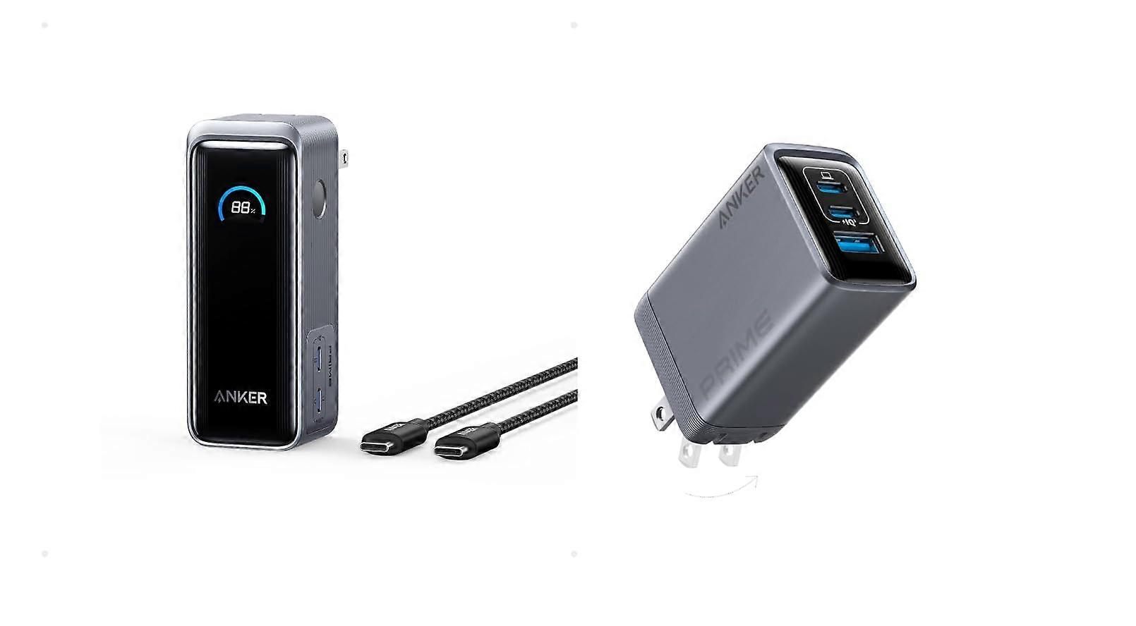 Prime Power Bank 9,600mAh 65W Output Built-In AC Plug Prime Charger 100W USB-C Charger 3-Port GaN USB Charger Block