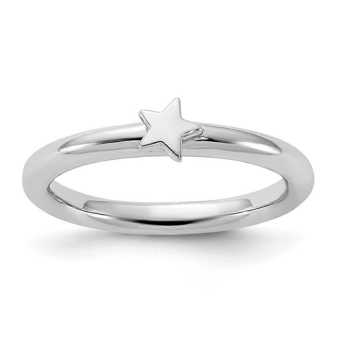 2.5mm 925 Sterling Silver Stackable Rhodium Plated Star Ring Stackable Ring for Women - Ring Size: 5 to 10