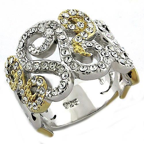 Sterling Silver Ring Top GRD Crystal Clear LOAS1019 for Women Style Gold+Rhodium