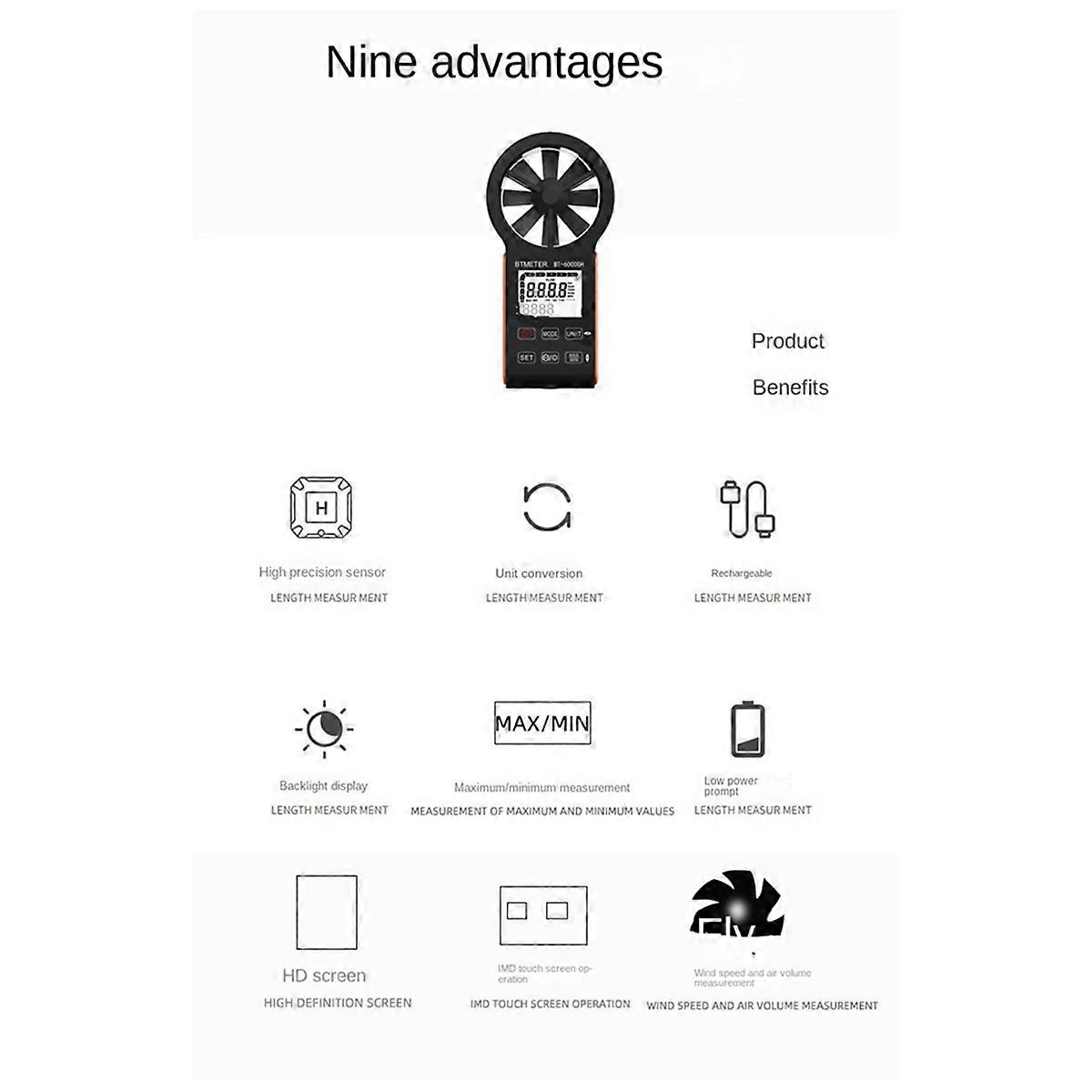  Anemometer Wind Speed Measurement with Touching Key