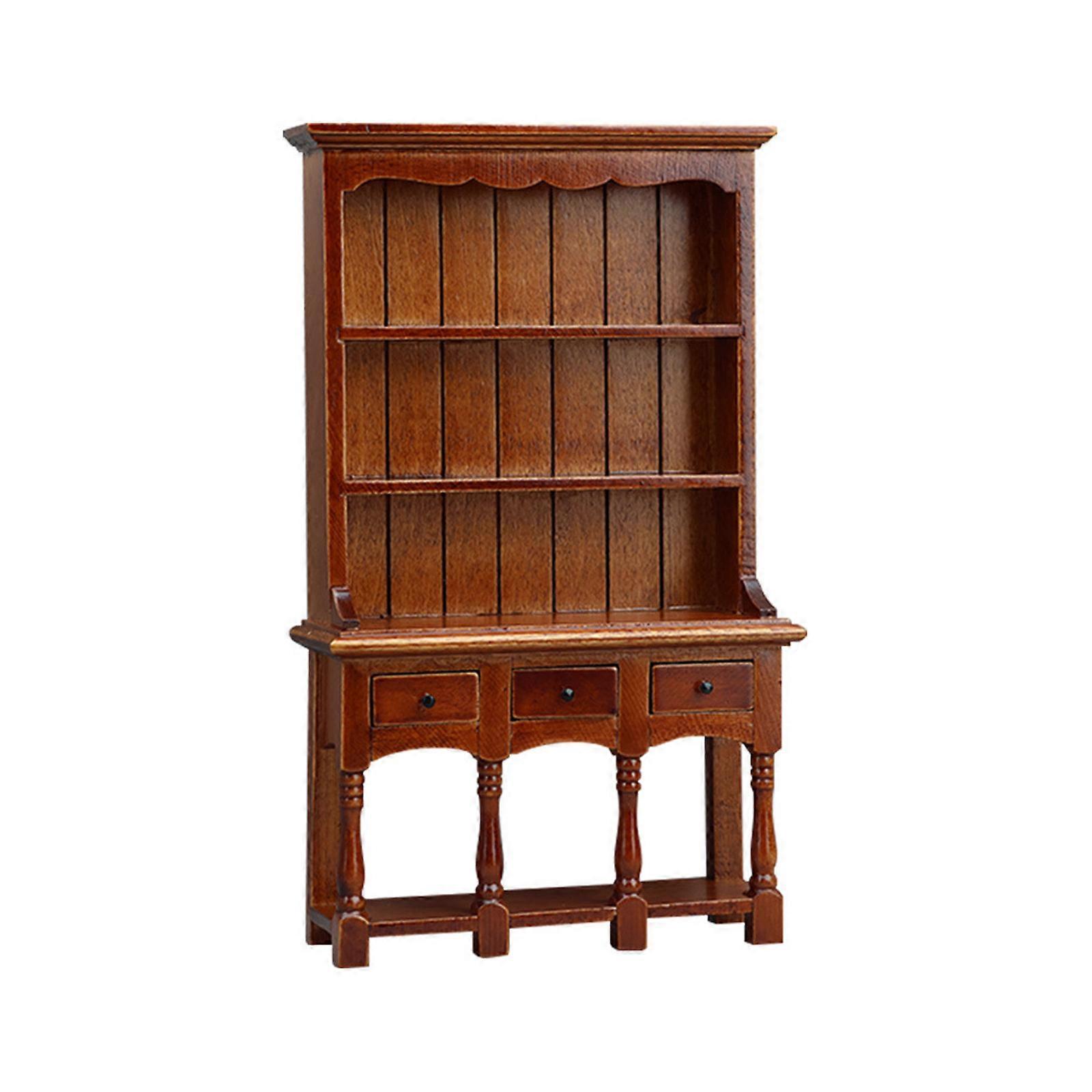 Three Tiers Wooden Display Cabinet with Opening Drawers for 1/12 Dollhouses Scene Display Accessory Craft Project Decors