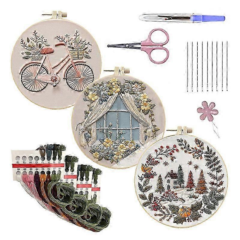 DIY Embroidery Kit Needlework Printed Pattern For Beginner Flower Pattern Cross Stitch Set Handmade Sewing Craft Home Decor