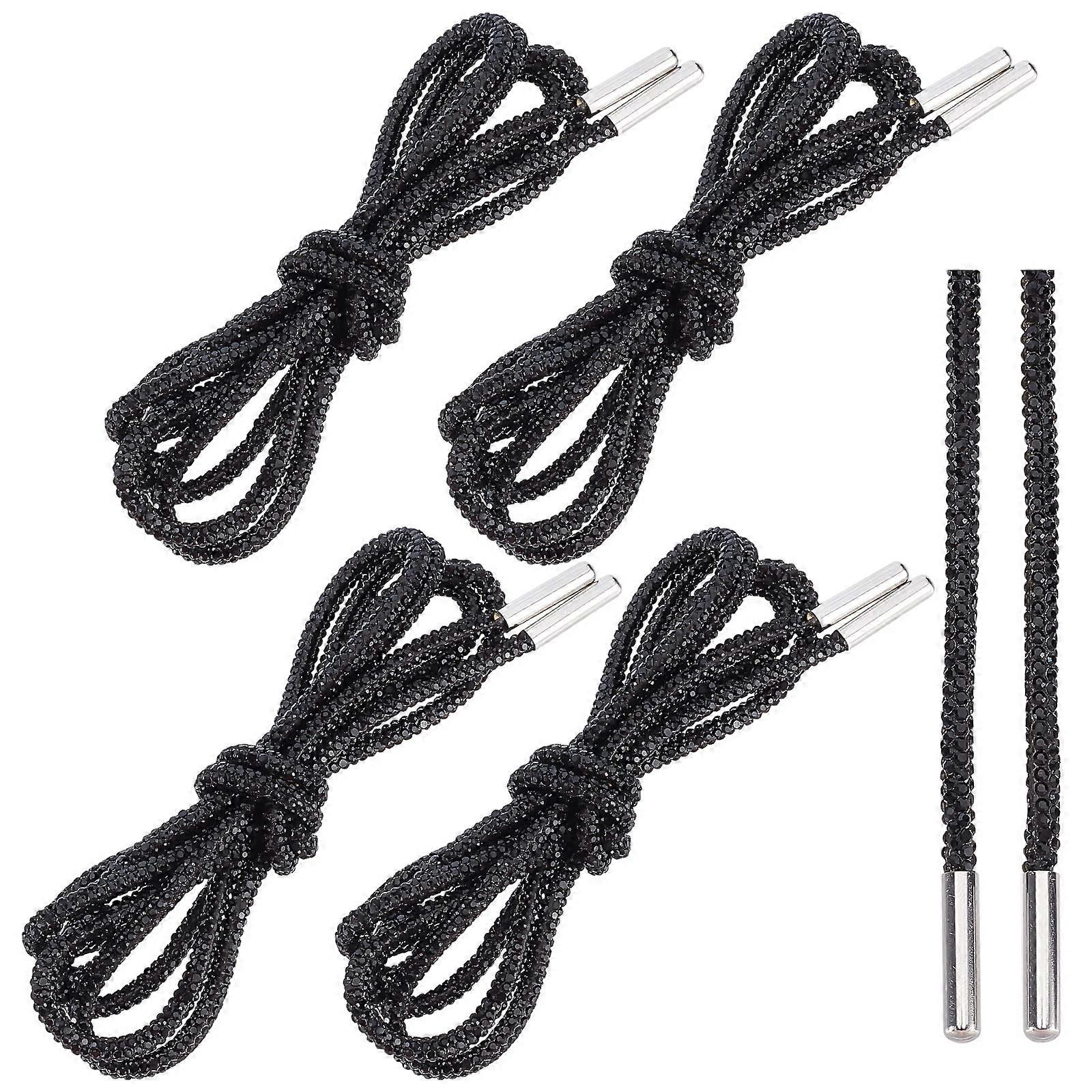 1.2M Crystal Rhinestone Shoe Laces 4 Pcs Bling Round Shoelaces for Sneakers Black Glitter Replacement Cords