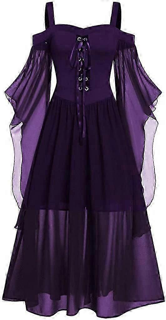 Hideg vállruhák gótikus csipke fűző fűzőruhák Pillangó ujj Maxi ruha Plus Size Halloween jelmezek nőknek
