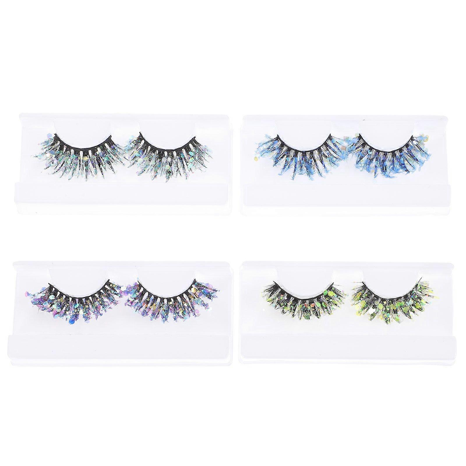 4 Pairs Glitter Eyelashes Colored False Eyelashes Makeup Eyelashes False Lash