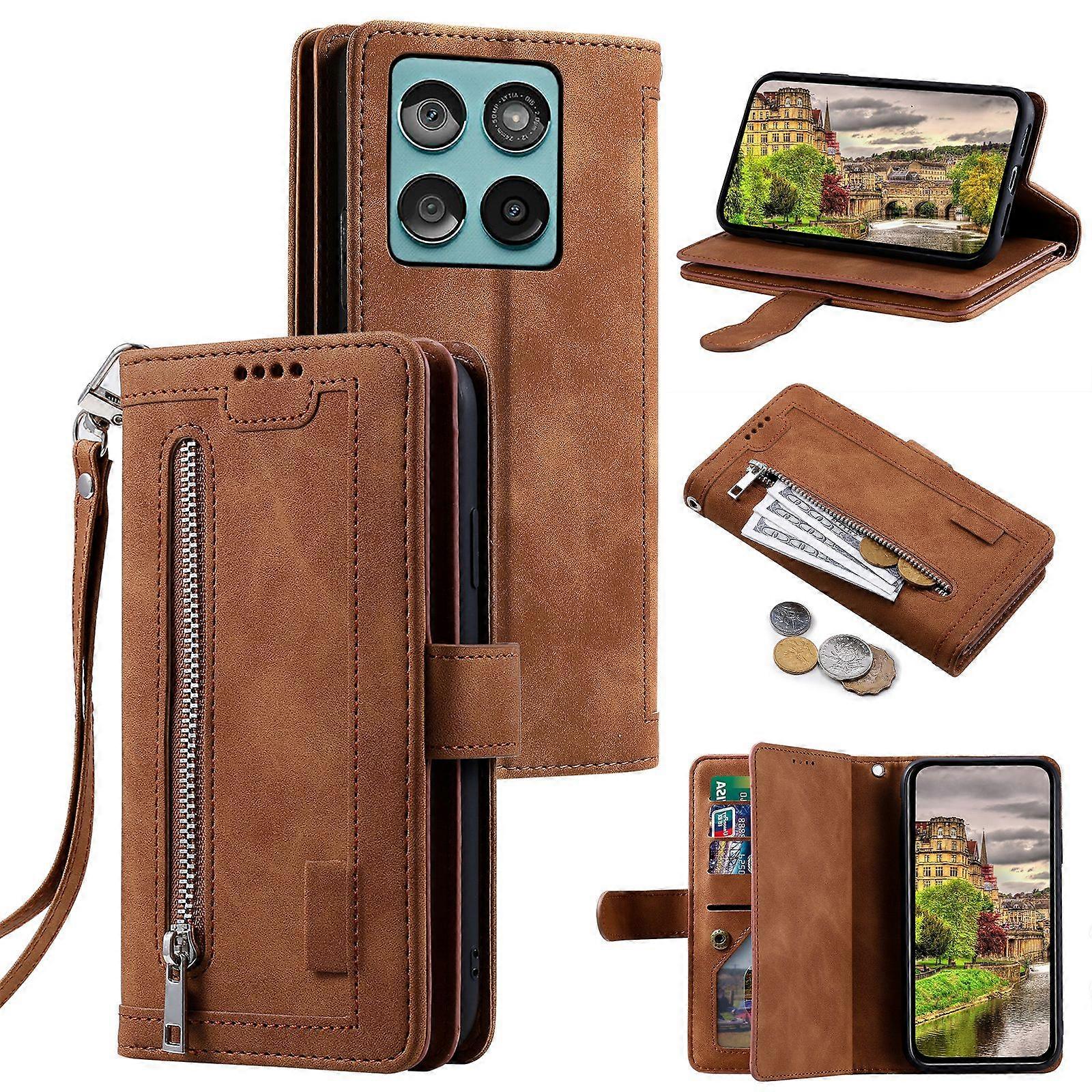 For Motorola Edge 60 5G/ 60 Fusion 5G Case PU Leather Phone Cover with Zipper Wallet 9 Card Slots