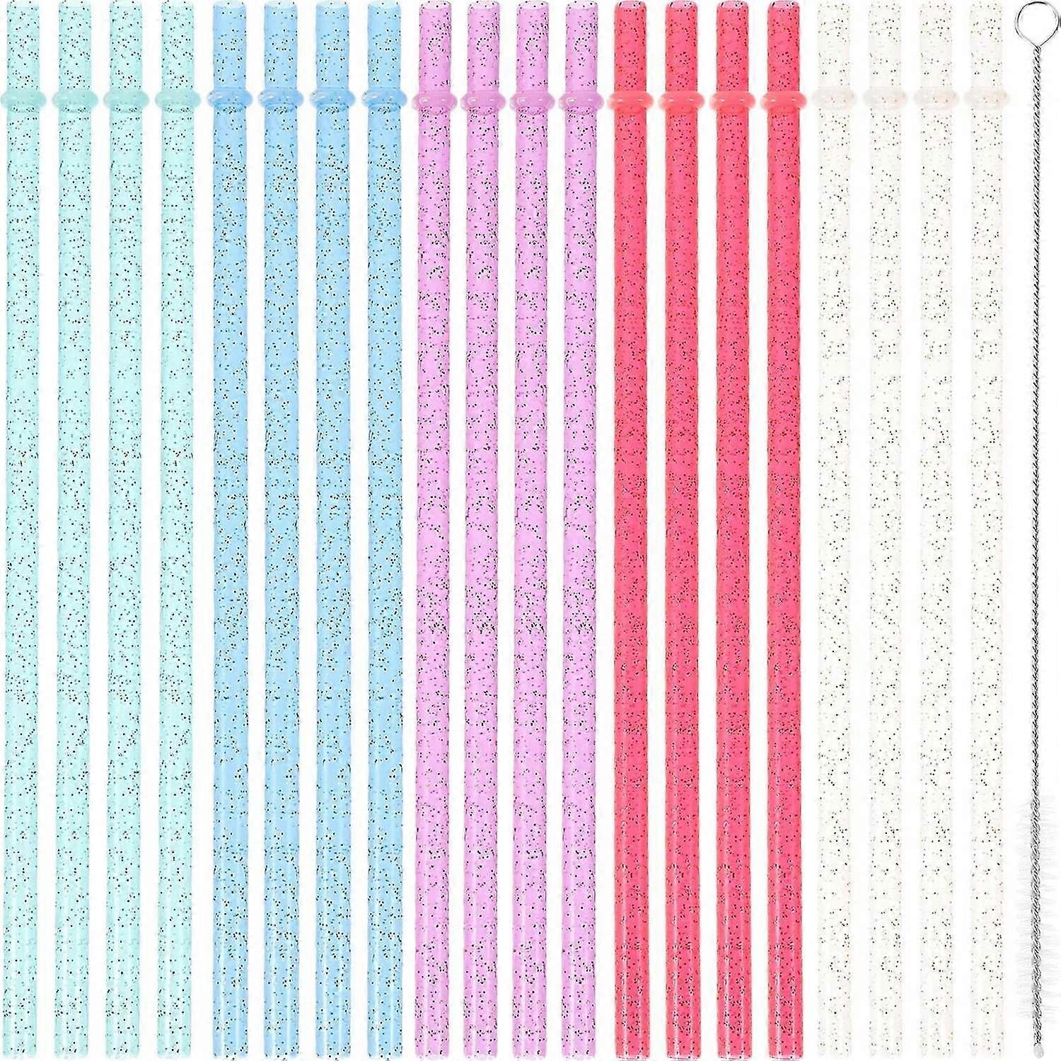 25 pcs Reusable Straws Long Straws Drinks Straws Glitter Straw for Juice Cleaning Brush
