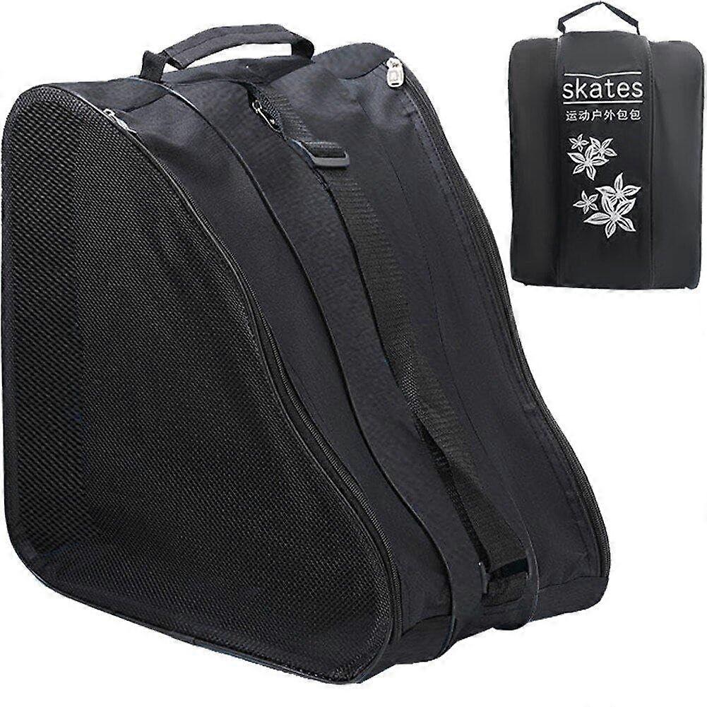Outdoor Inline Roller Skating Bag, Durable Black Nylon Ice Skate Storage with Adjustable Shoulder Strap, Unisex Design