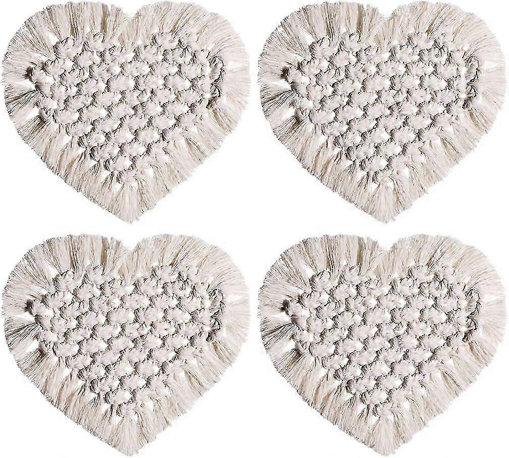 自由奔放に生きるマクラメハートコースター、タッセルセット、吸収性手作りドリンクコースター(ベージュ、7 "x6")