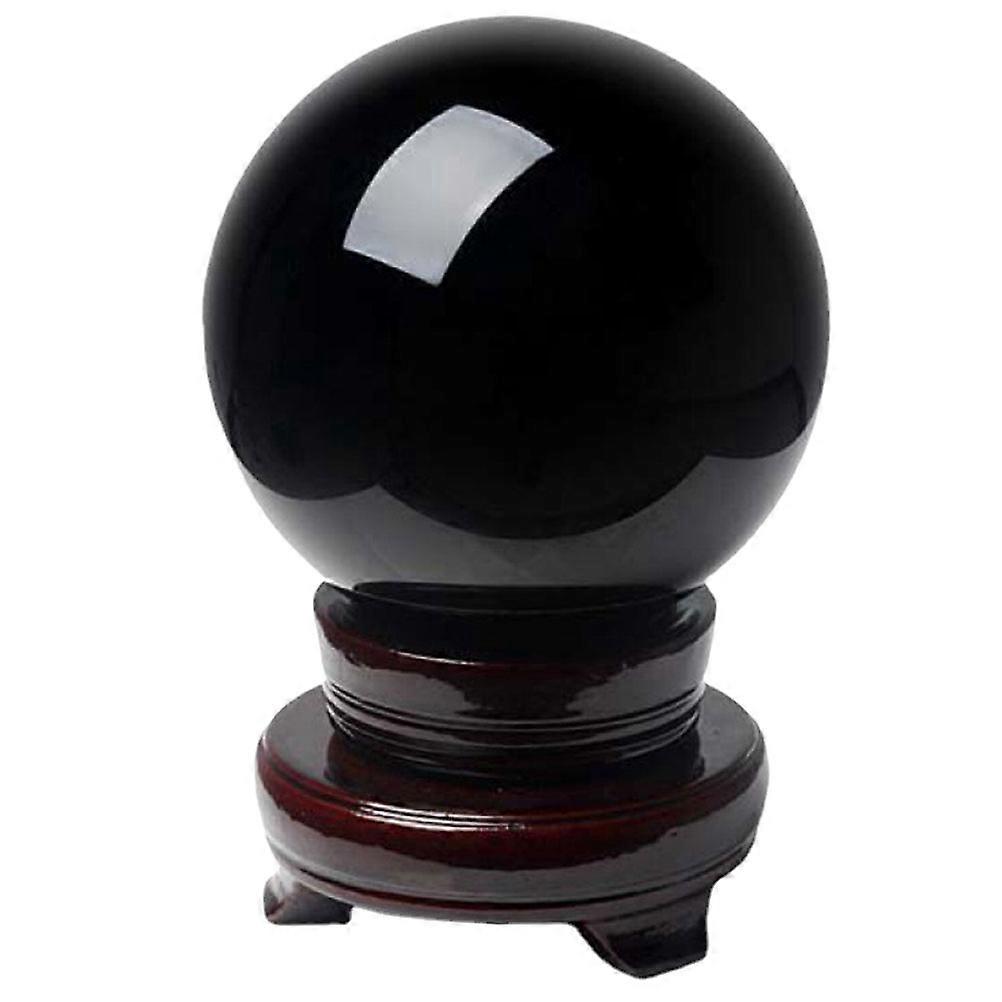 Black Crystal Ball Ornament with Stand Decorative Smooth Sphere for Home Office Tabletop Decoration Elegant for Friends and Family