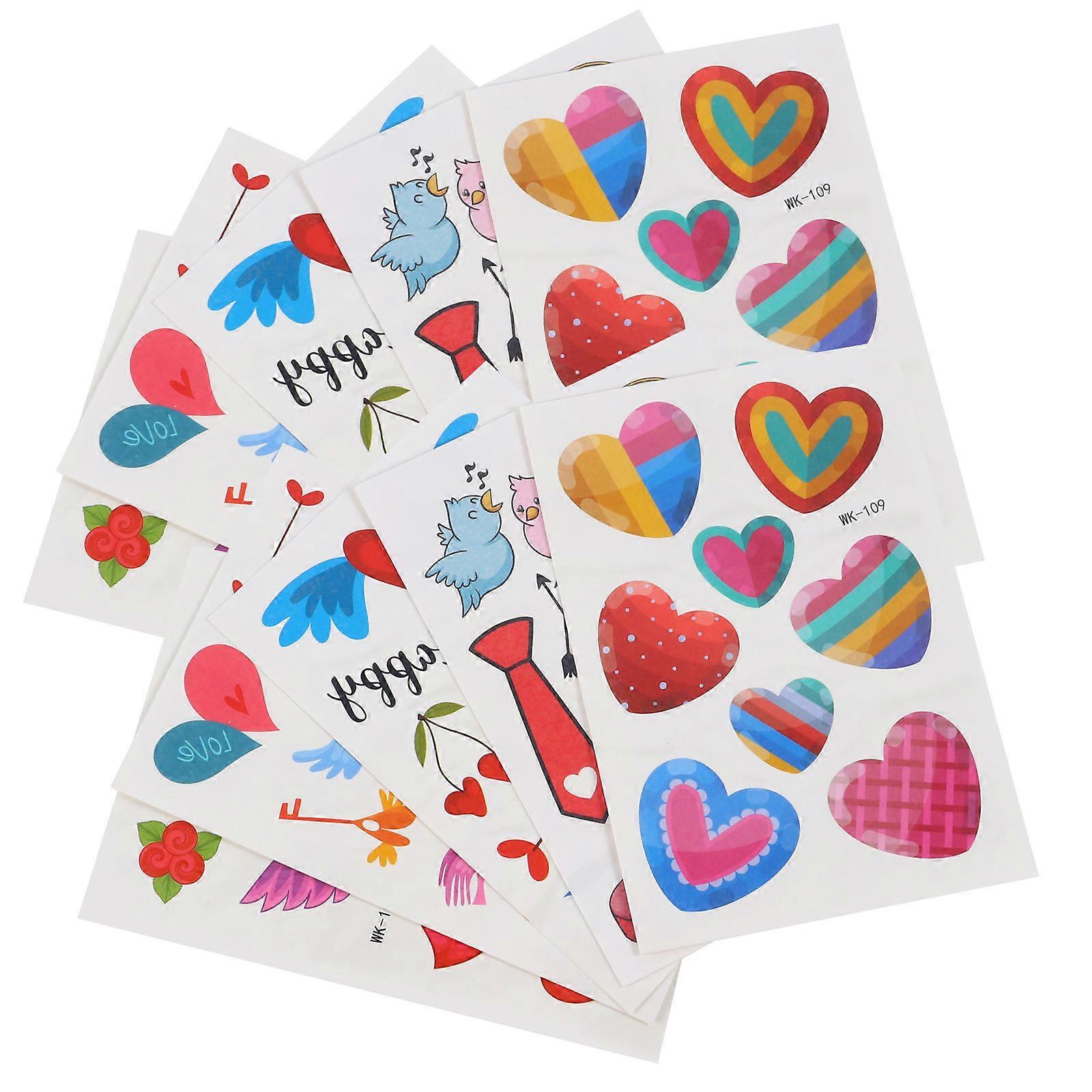 Valentine Decal Sticker Heart Shape Temporary Design for Body and Crafts Assorted Color 11x7.5cm 20Sheets