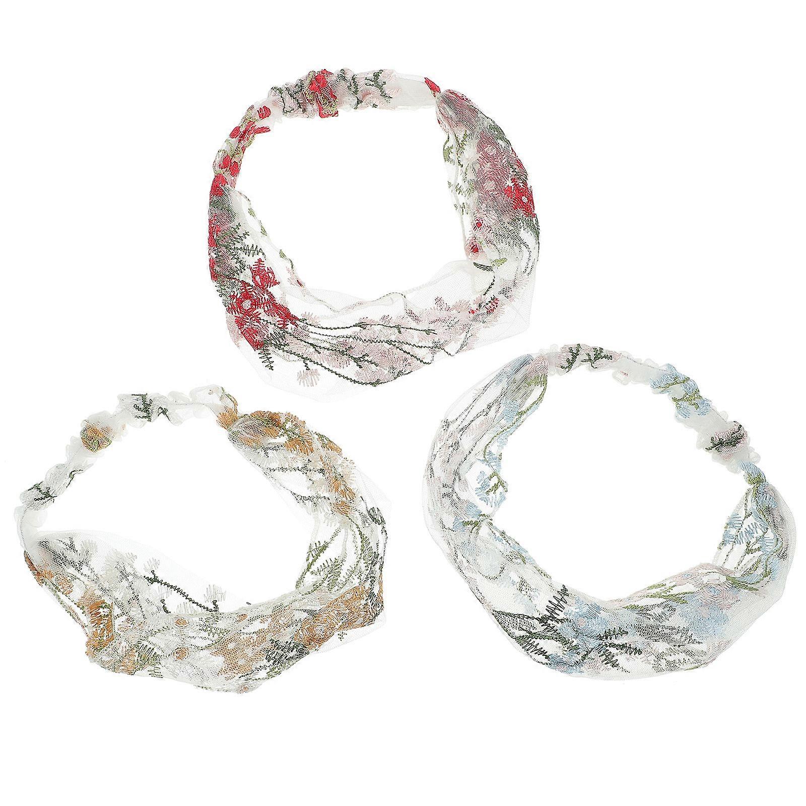 Here's a polished and professional product description based on your input:
**3pcs Retro Floral Lace Headband Set for Women – Embroidered Stretch