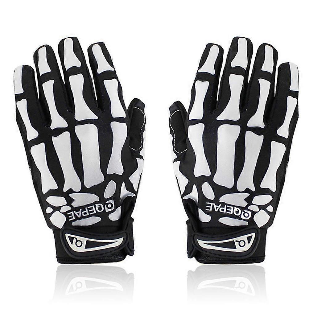 Gants de sport F7507 Skeleton Motif Full Finger Cycling Pour Hommes Taille L Noir Blanc Ventilation 1Paire