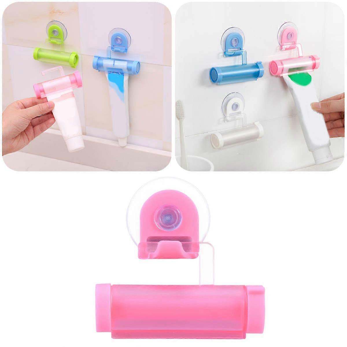 Rolling Tube Toothpaste Dispenser Wall Mounted Sucker Ergonomic Design Daily Use Pink 8.00X2.30X2.50CM 1Pack