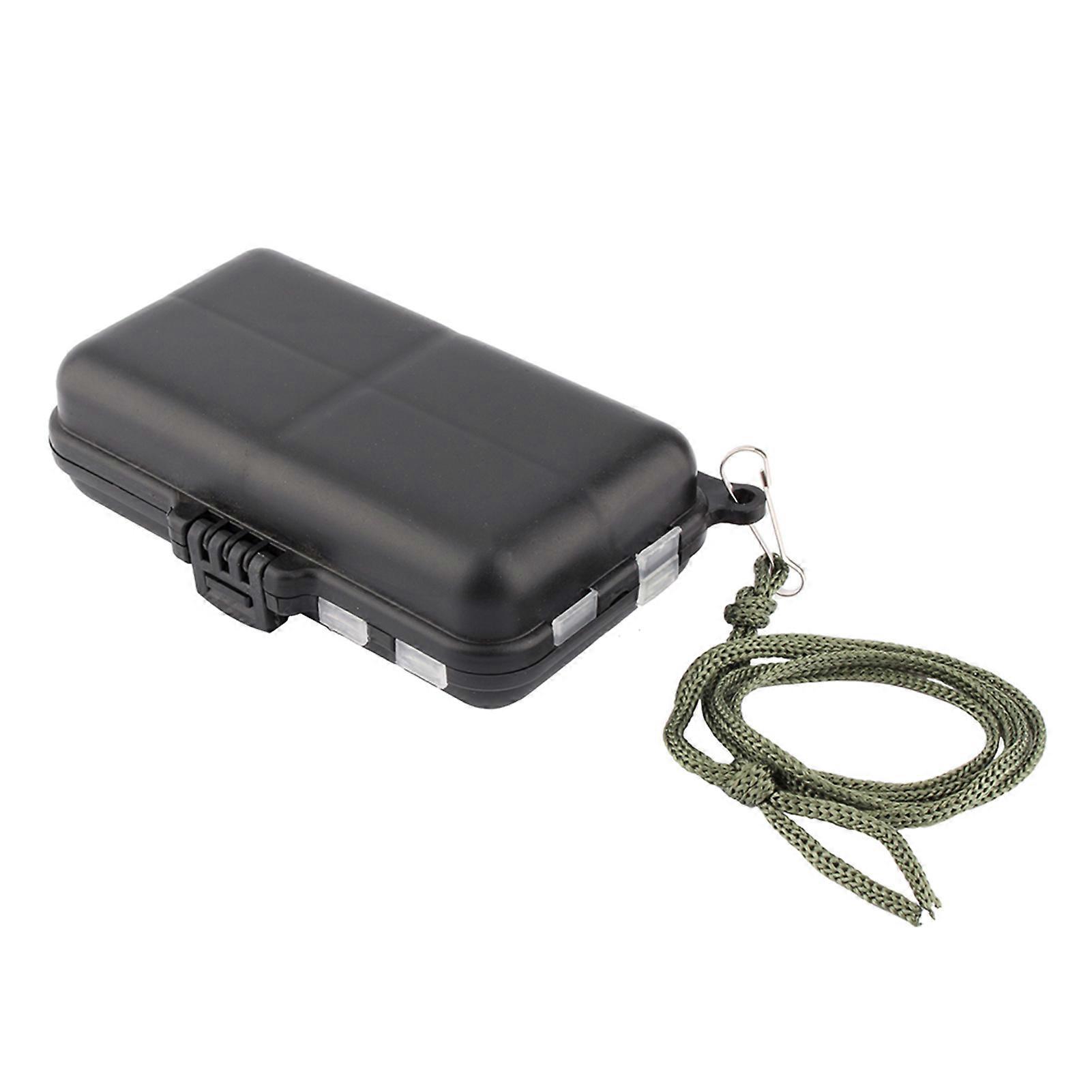 9-compartment plastic box containing fishing hooks, hooks and baits