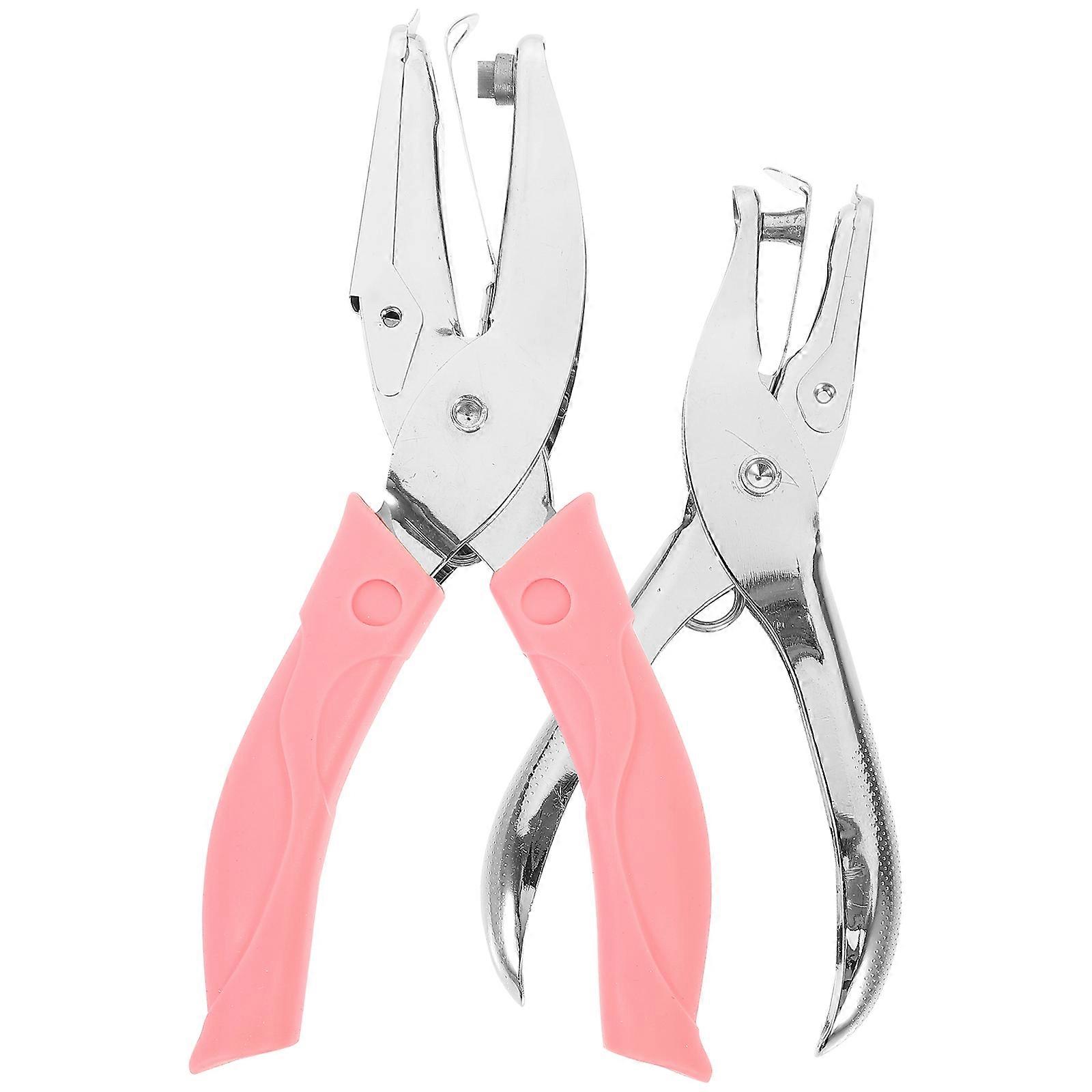 Metal Hole Punch Handheld Hole Puncher For Office Use Paper Cardboard Pink 2Set