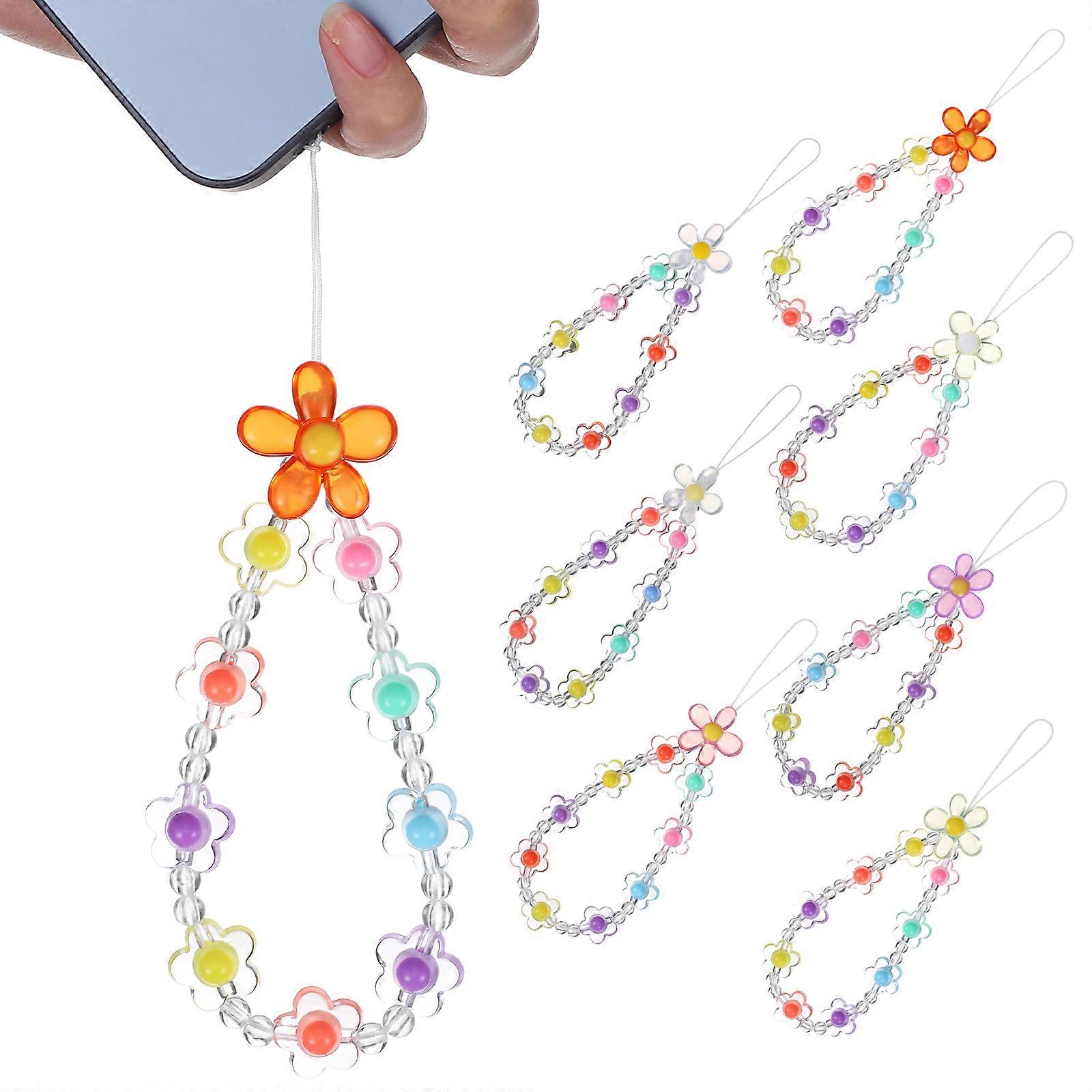 7pcs Beaded Flower Phone Charm Chain Multi Purpose Mobile Phone Strap with Wrist Strap Keychain for Easy Carrying and Stylish Look