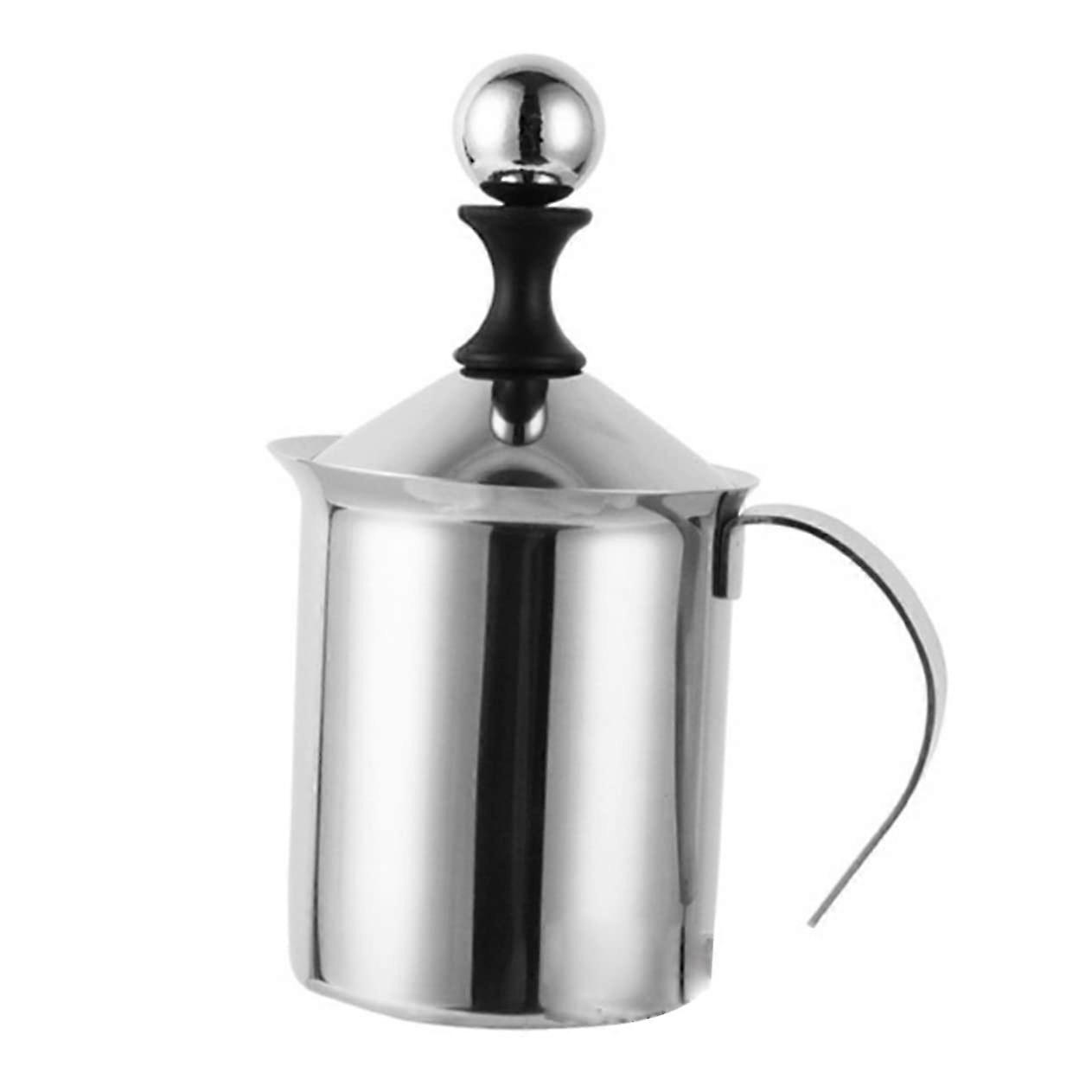 Milk Frother Stainless Steel Manual Handheld Foam Jug for Cappuccino Latte, Mesh Foamer, Double Whisk, Size 2