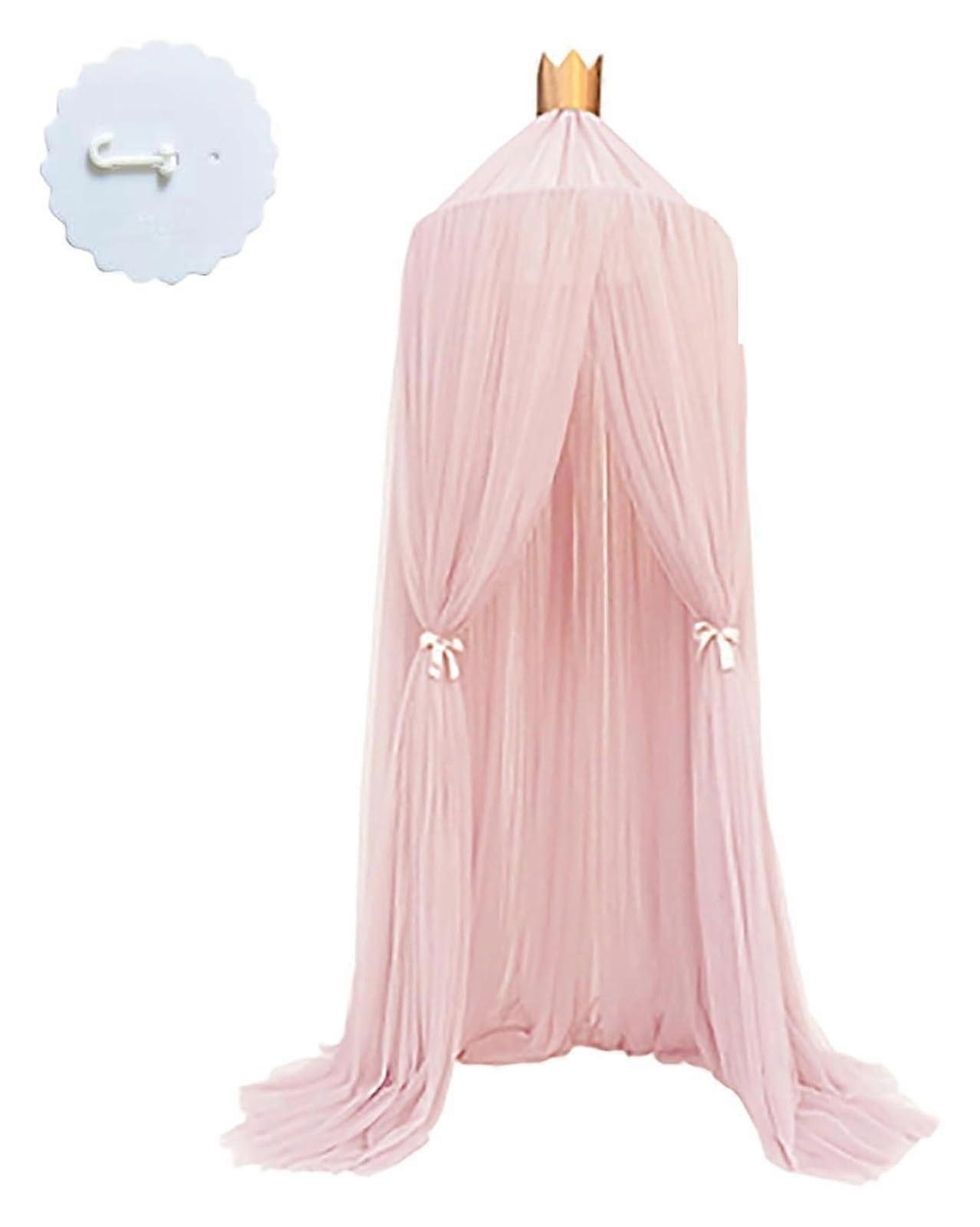 U Princess Bed Net Canopy S, Pink Mosquito Net with Lights, Round Dome Curtains for Adult Beds, Soft Fabric Design