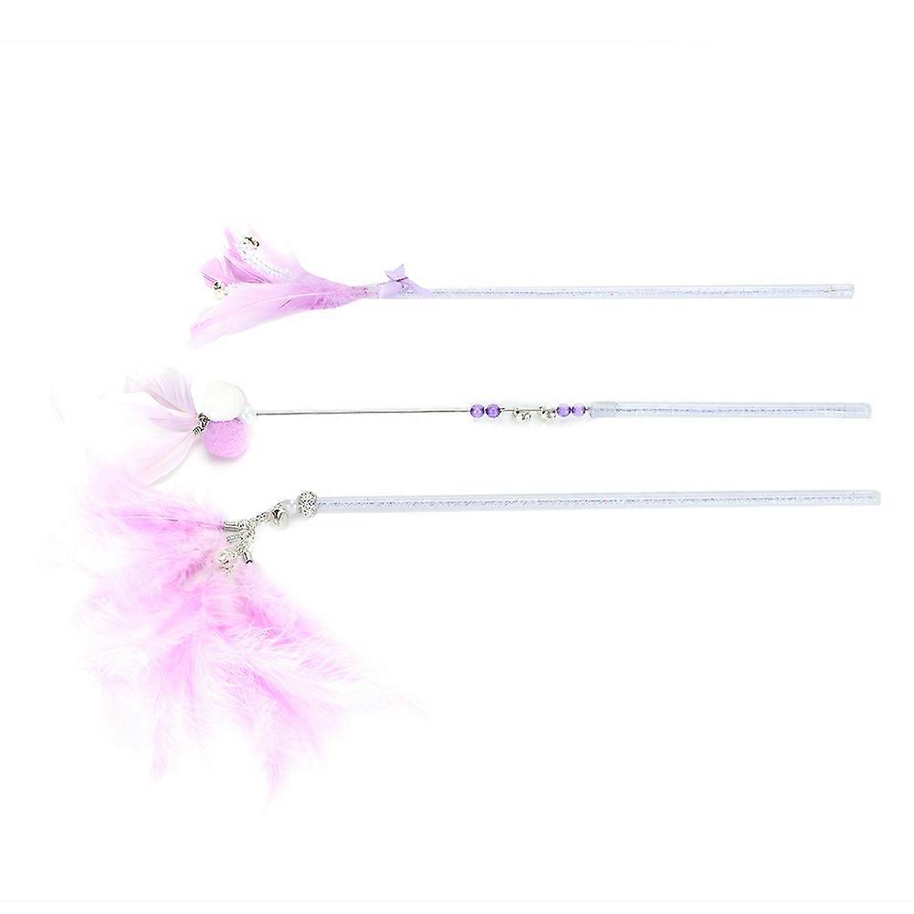 3Pcs/Set Cat Funny Stick Wand Bowknot Design Pet Teaser Toys with Crisp Bell and Feather